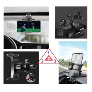 3 in 1 Car GPS Smartphone Holder: Dashboard / Visor Clamp   AC Grid Clip for Allview P10 Style (2018) - Black