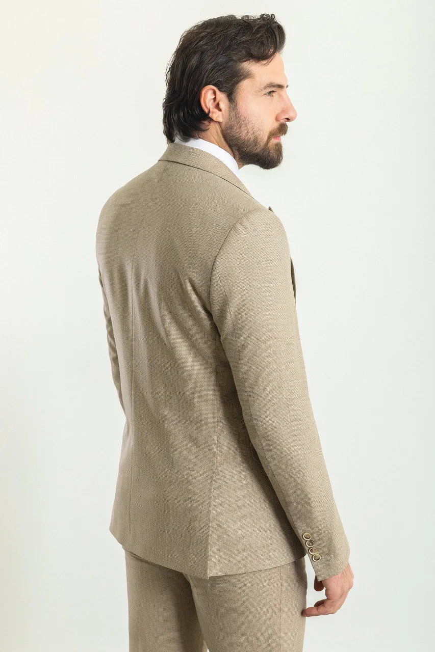 Beige Slim Fit Peak Lapel 3 Piece Plain Suit for Men | GentWith