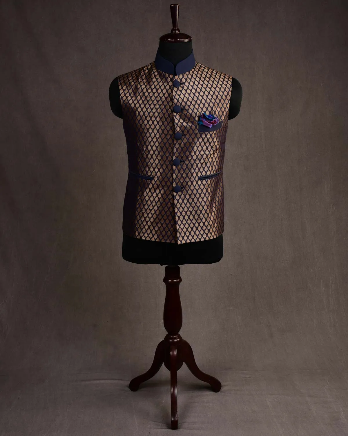 Blue Silk Brocade Slim Fit Mens Modi Jacket