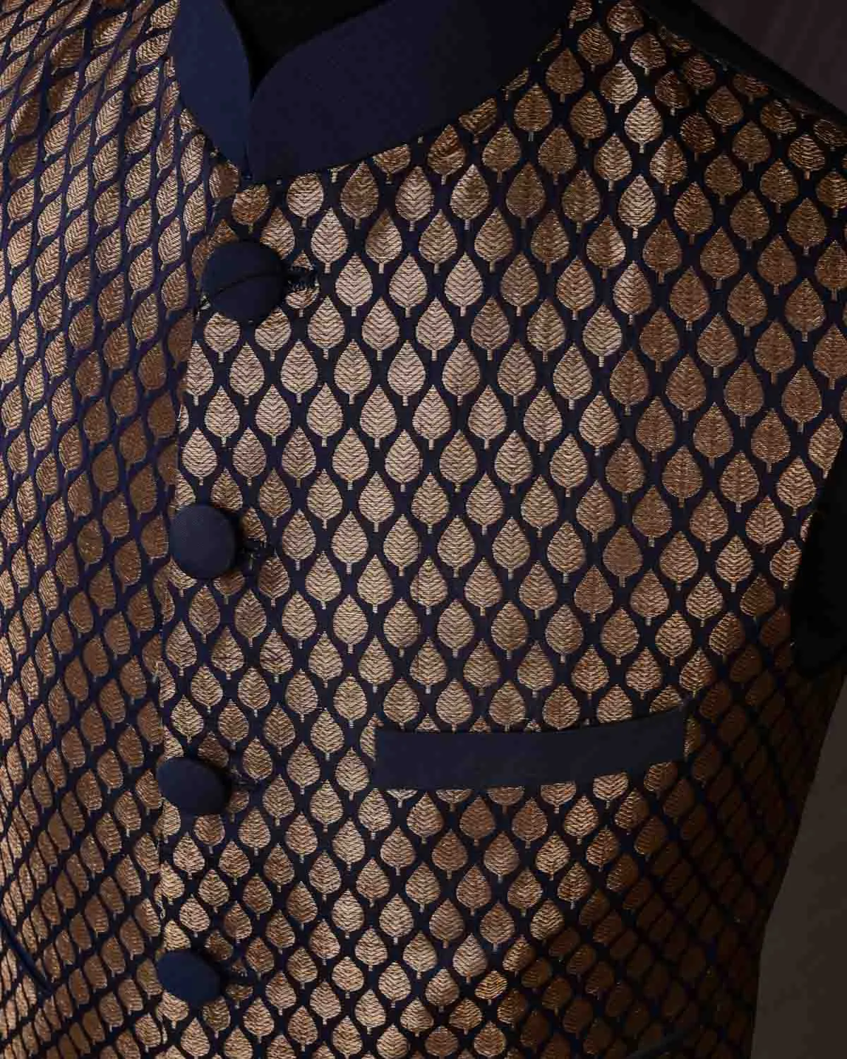 Blue Silk Brocade Slim Fit Mens Modi Jacket