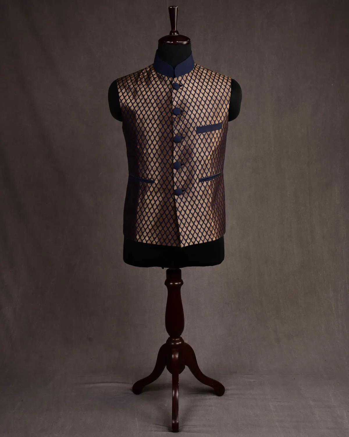 Blue Silk Brocade Slim Fit Mens Modi Jacket