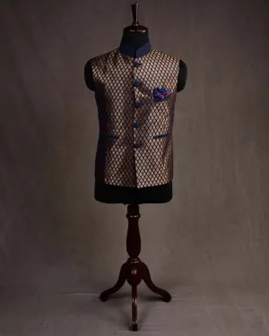 Blue Silk Brocade Slim Fit Mens Modi Jacket