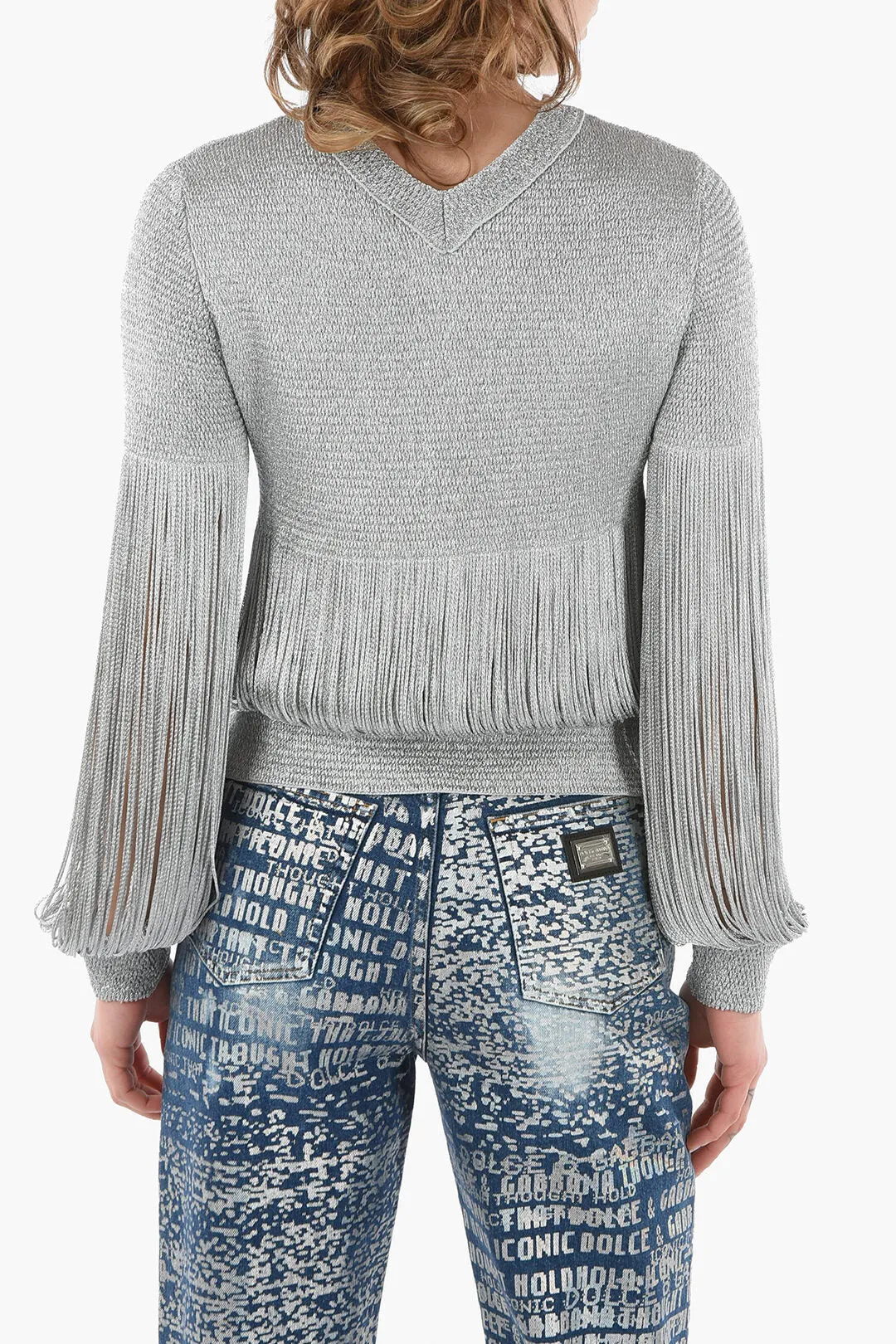 Bottega Veneta Lurex V-Neckline Pullover with Elastic Cuffs L Standard size
