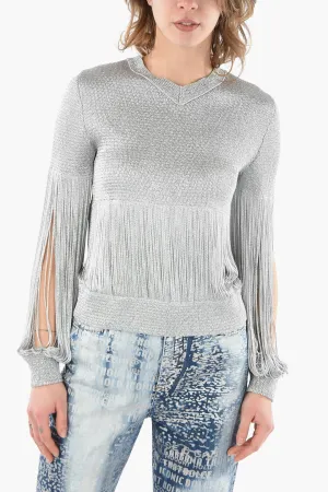 Bottega Veneta Lurex V-Neckline Pullover with Elastic Cuffs L Standard size
