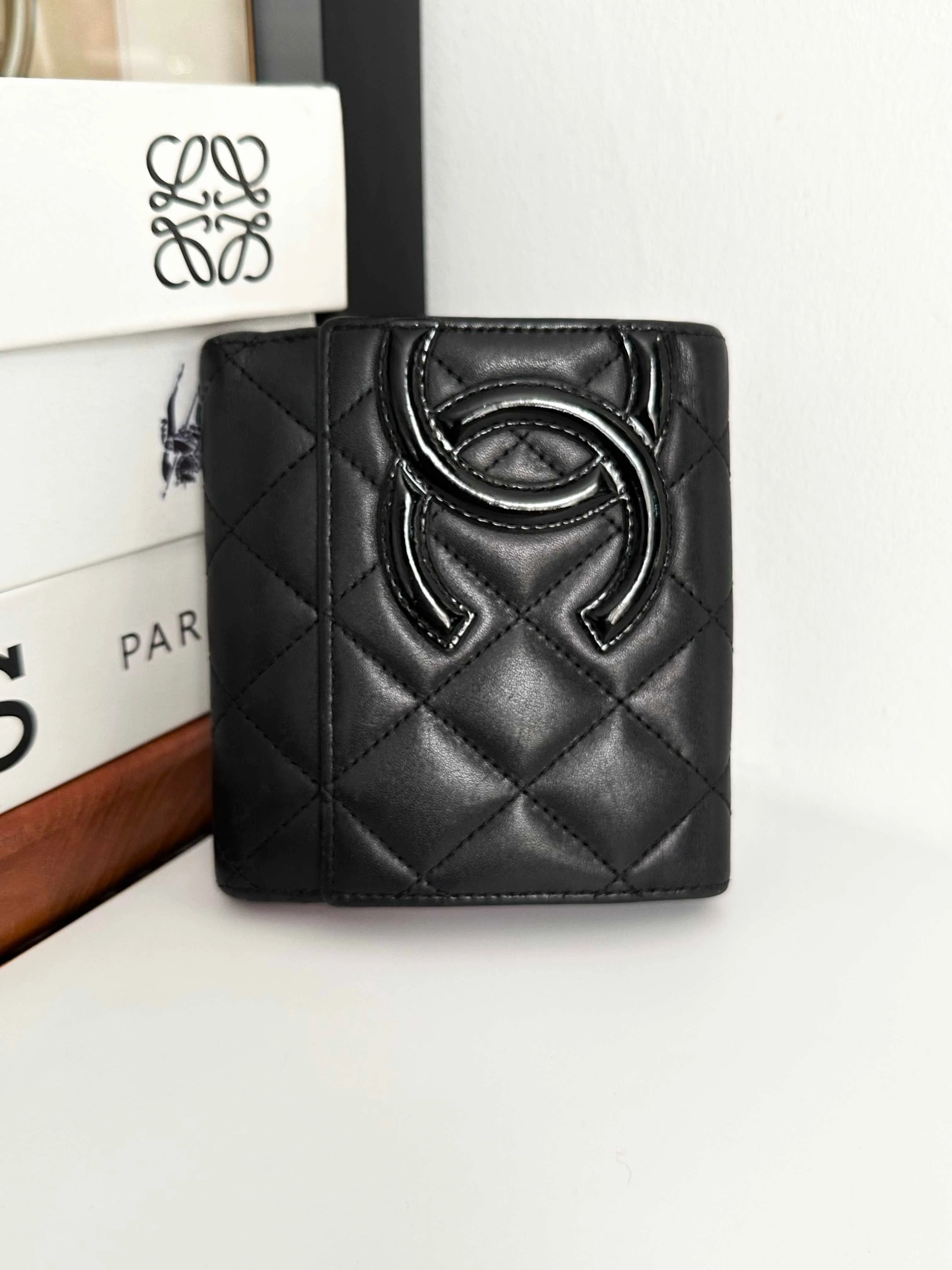 Chanel Black Quilted Leather Wallet Compact Size