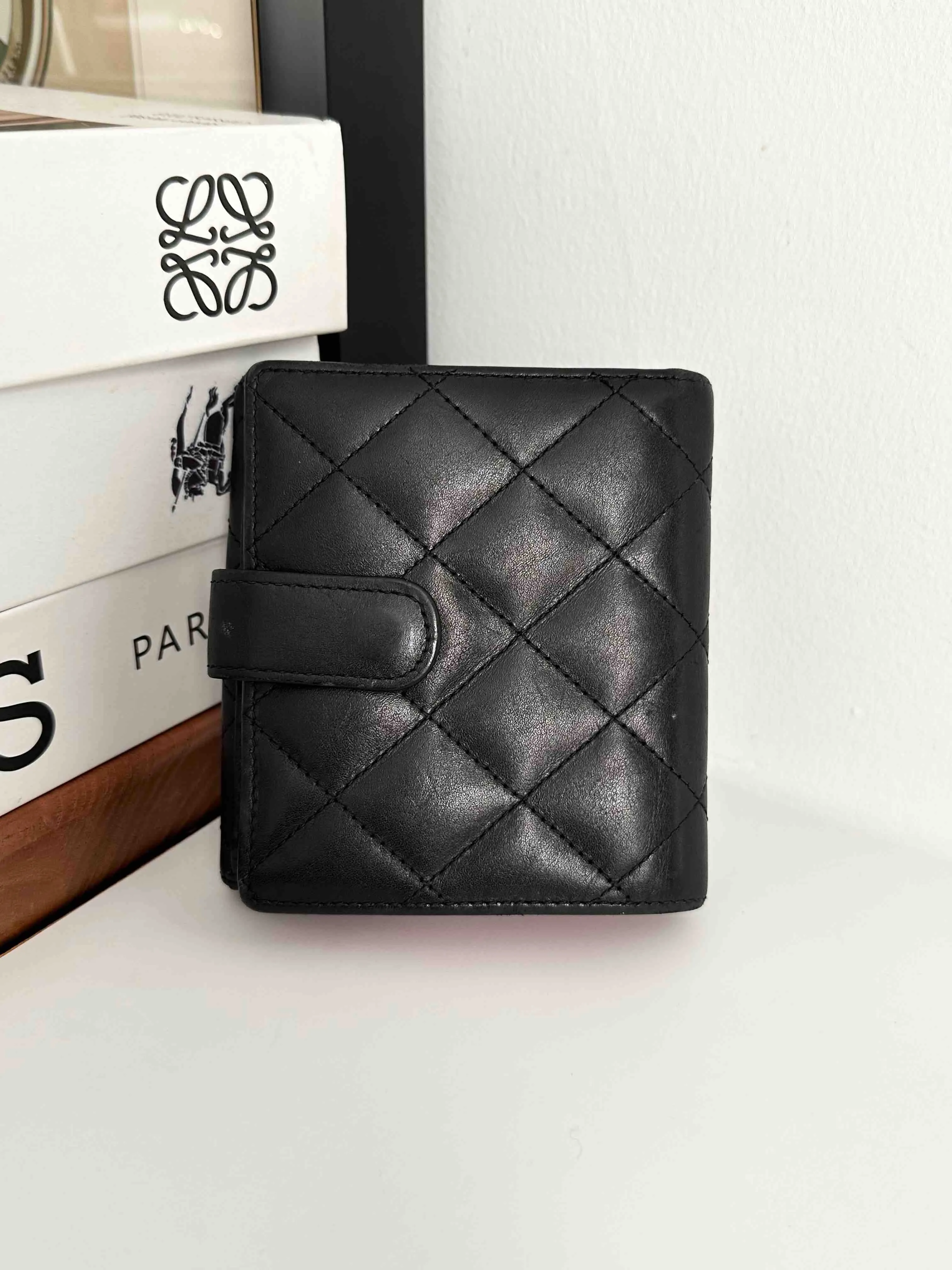 Chanel Black Quilted Leather Wallet Compact Size