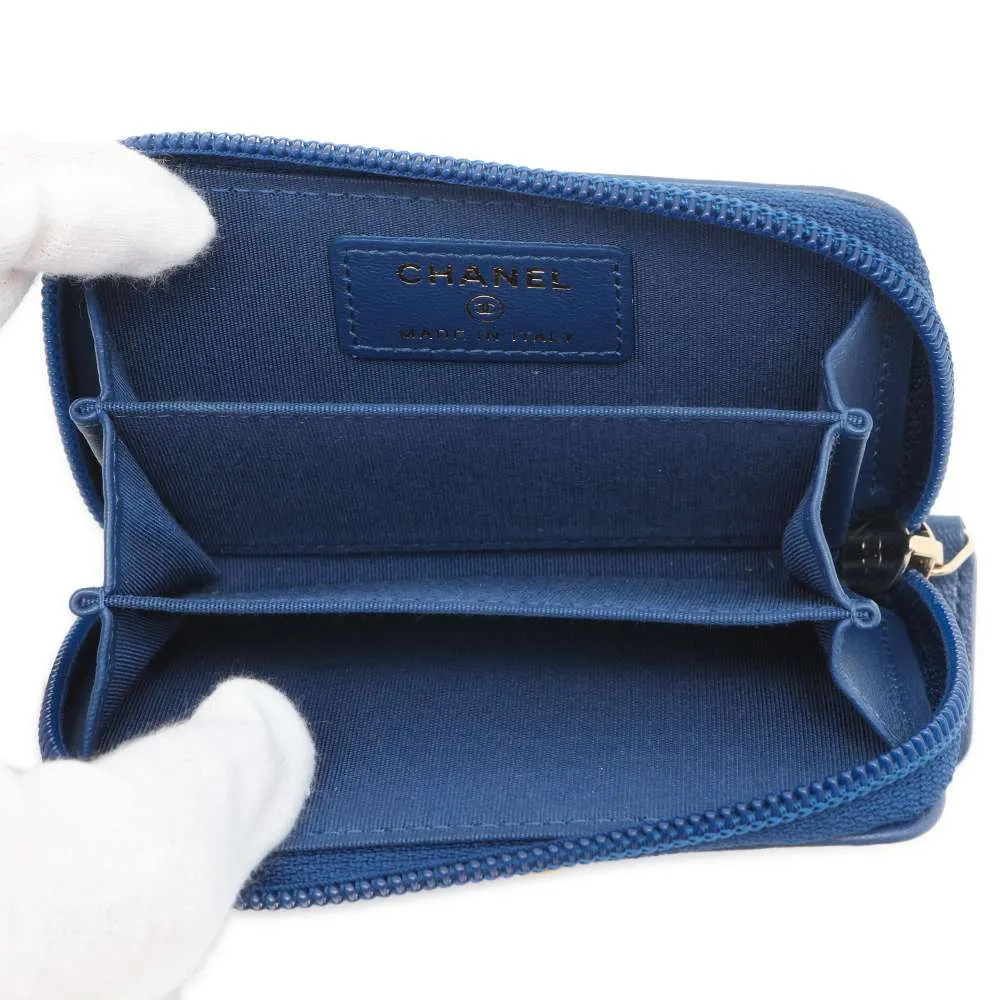CHANEL Boy Chanel Compact Wallet Blue A80602 Lambskin