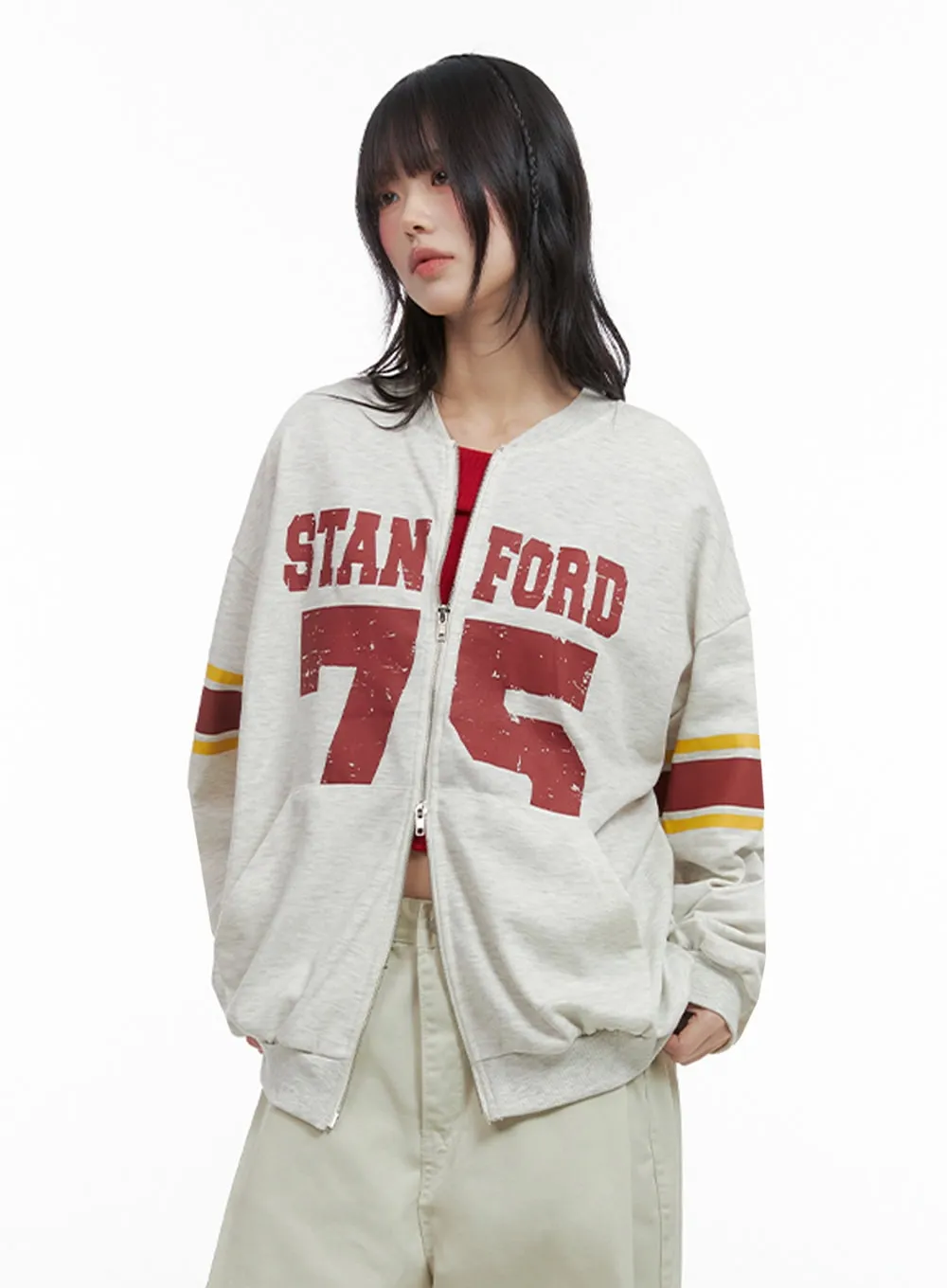 Cozy Lettered Zip-Up Sweatshirt IO430