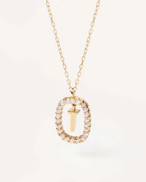 Diamonds and Gold Letter T Necklace