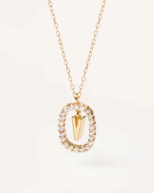 Diamonds and Gold Letter V Necklace