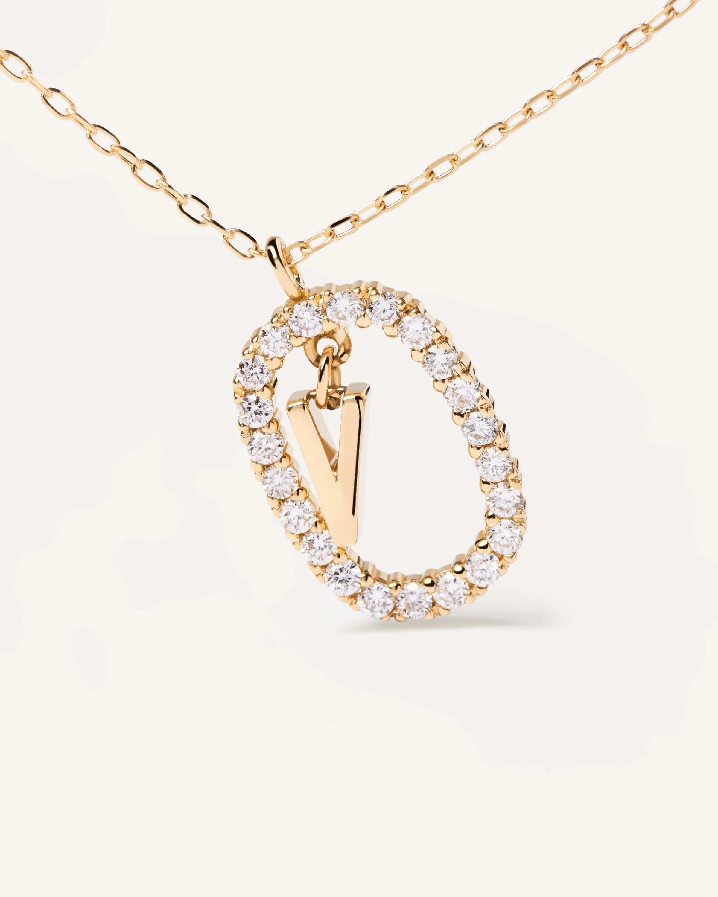 Diamonds and Gold Letter V Necklace