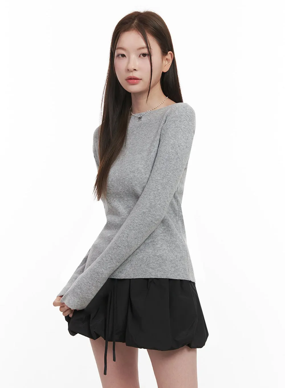 Elegant Boat-Neck Knit Sweater IJ530