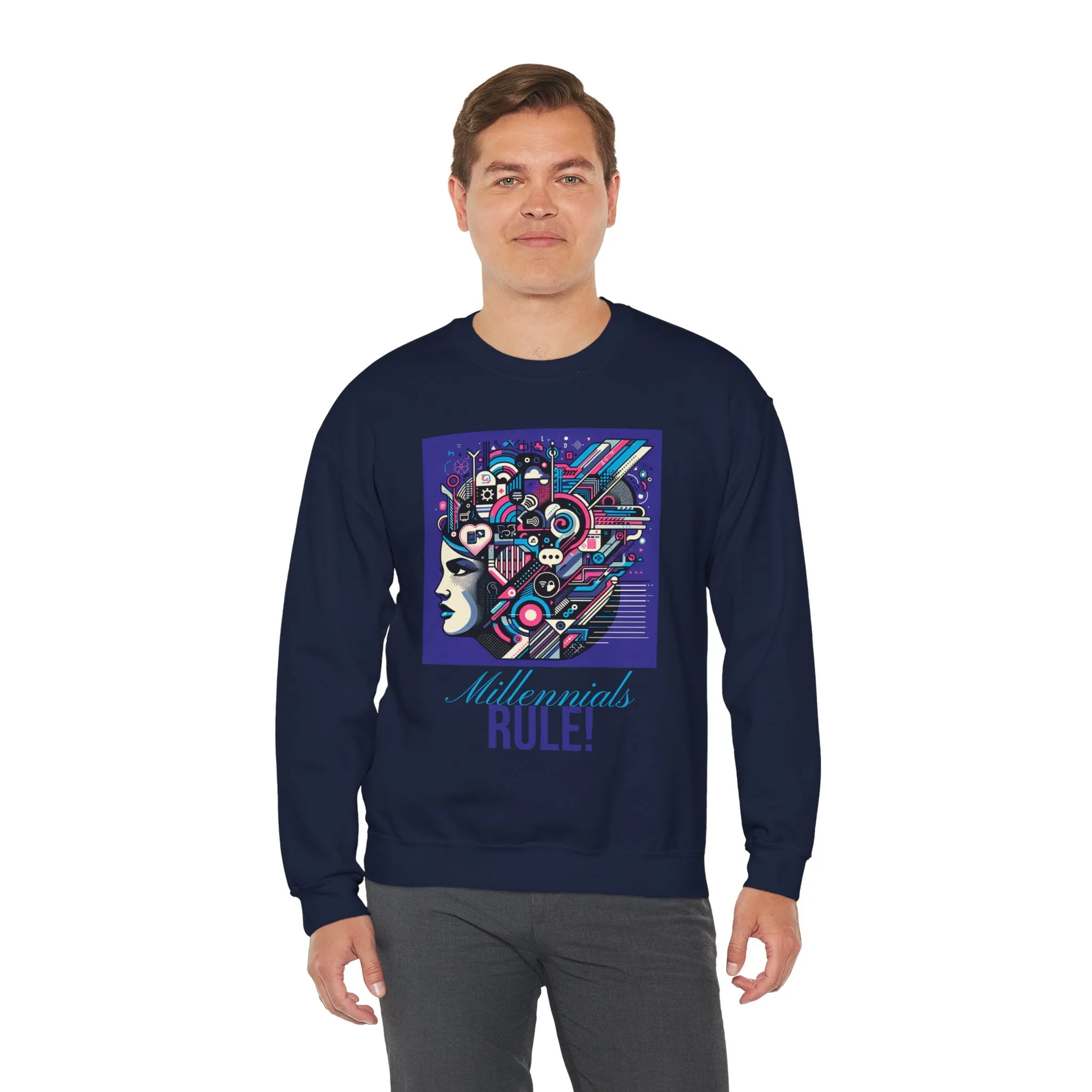 Futuristic Mind Unisex Crewneck Sweatshirt - Bold Graphic Design for Tech Enthusiasts