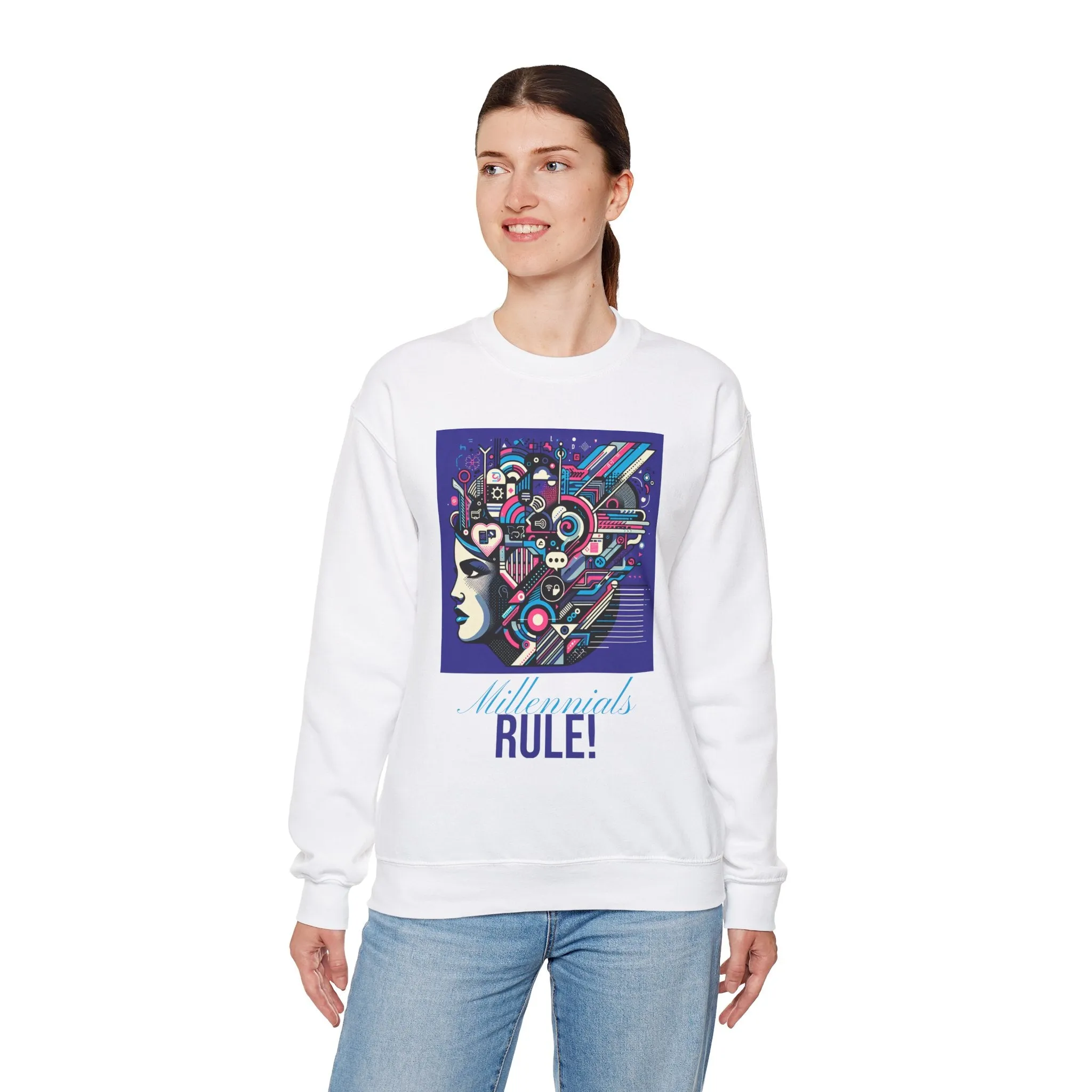 Futuristic Mind Unisex Crewneck Sweatshirt - Bold Graphic Design for Tech Enthusiasts