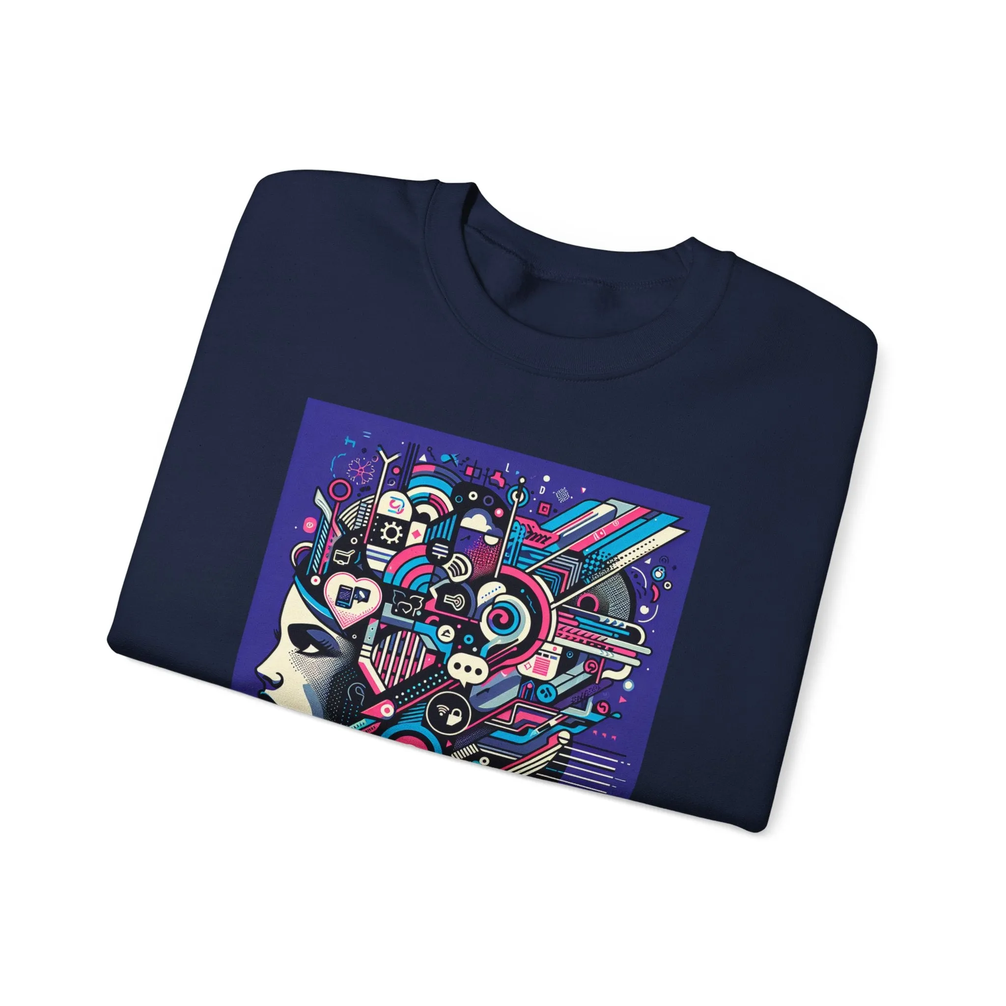 Futuristic Mind Unisex Crewneck Sweatshirt - Bold Graphic Design for Tech Enthusiasts