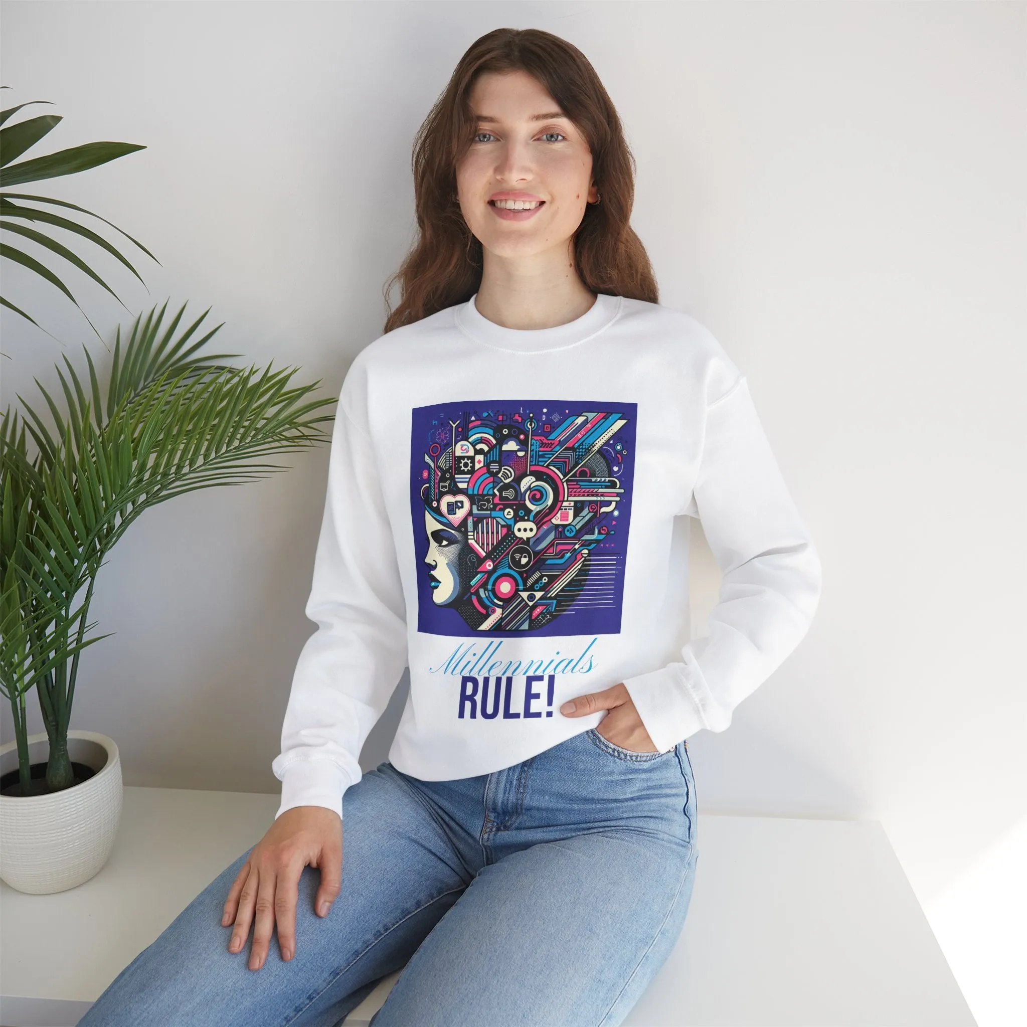 Futuristic Mind Unisex Crewneck Sweatshirt - Bold Graphic Design for Tech Enthusiasts