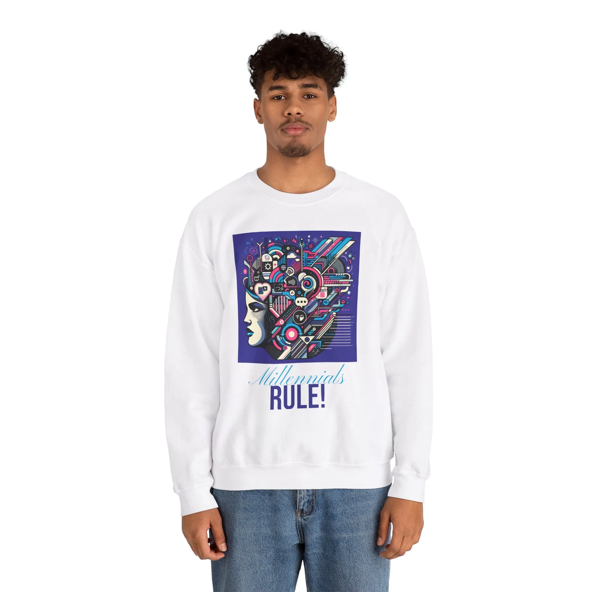 Futuristic Mind Unisex Crewneck Sweatshirt - Bold Graphic Design for Tech Enthusiasts