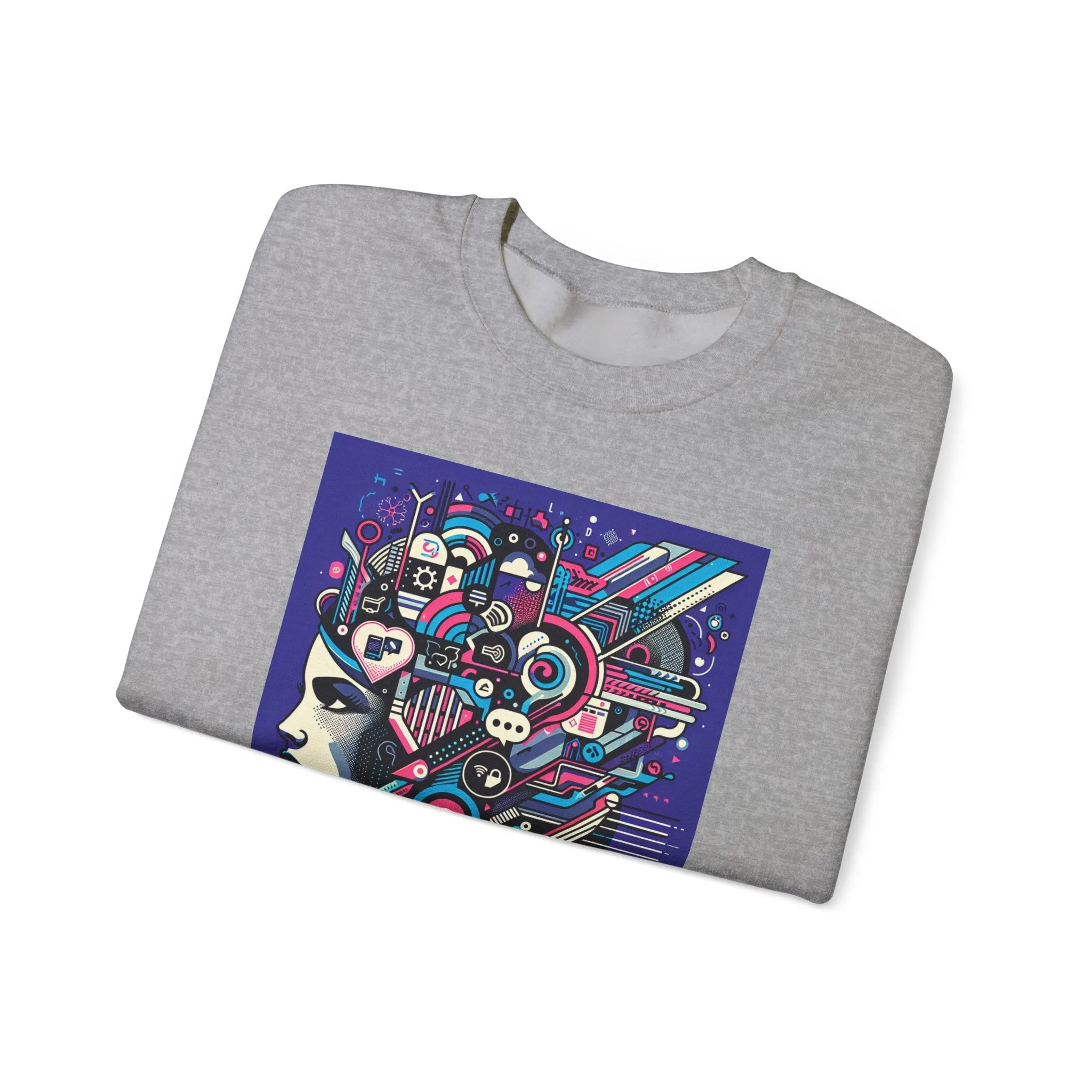 Futuristic Mind Unisex Crewneck Sweatshirt - Bold Graphic Design for Tech Enthusiasts