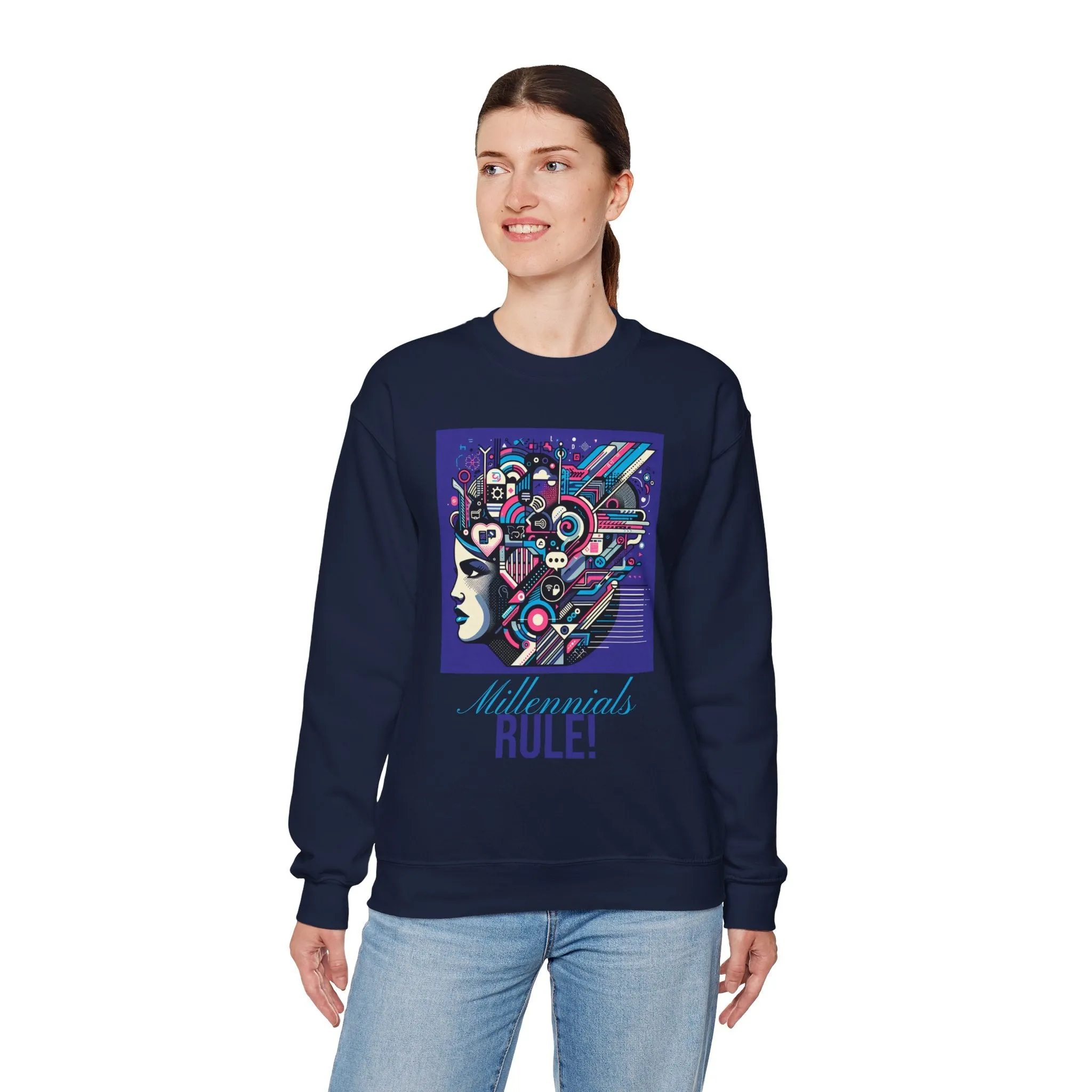 Futuristic Mind Unisex Crewneck Sweatshirt - Bold Graphic Design for Tech Enthusiasts