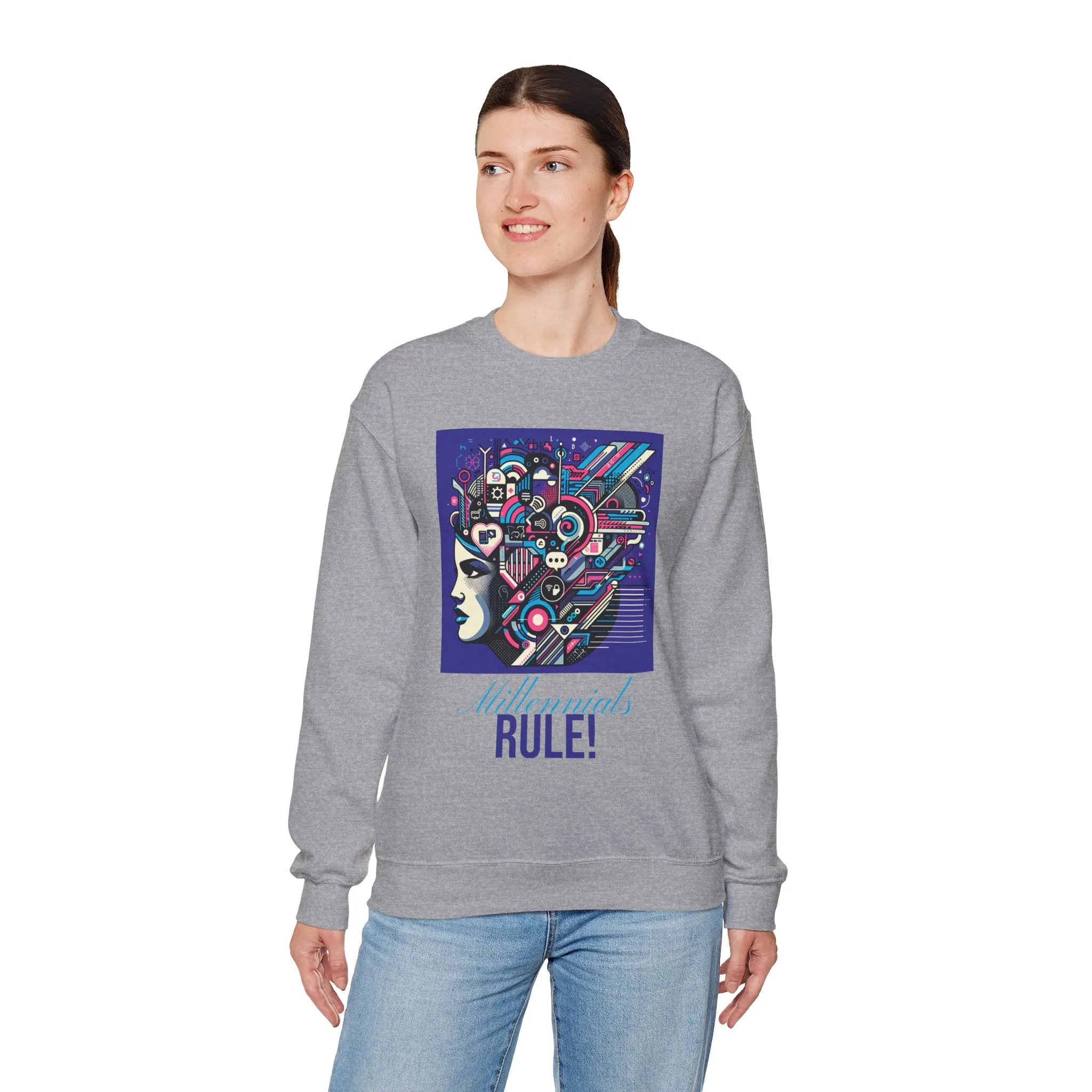 Futuristic Mind Unisex Crewneck Sweatshirt - Bold Graphic Design for Tech Enthusiasts