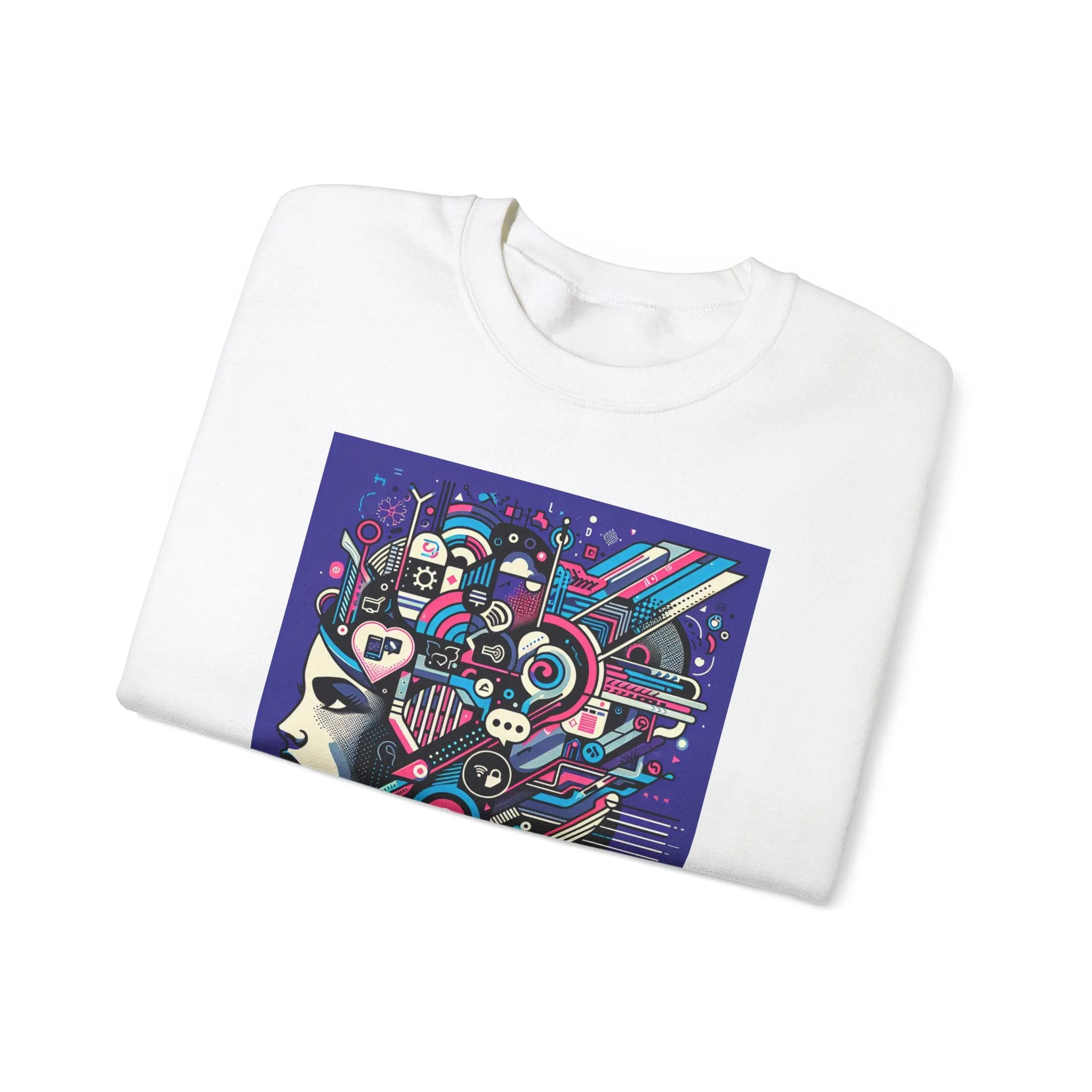 Futuristic Mind Unisex Crewneck Sweatshirt - Bold Graphic Design for Tech Enthusiasts