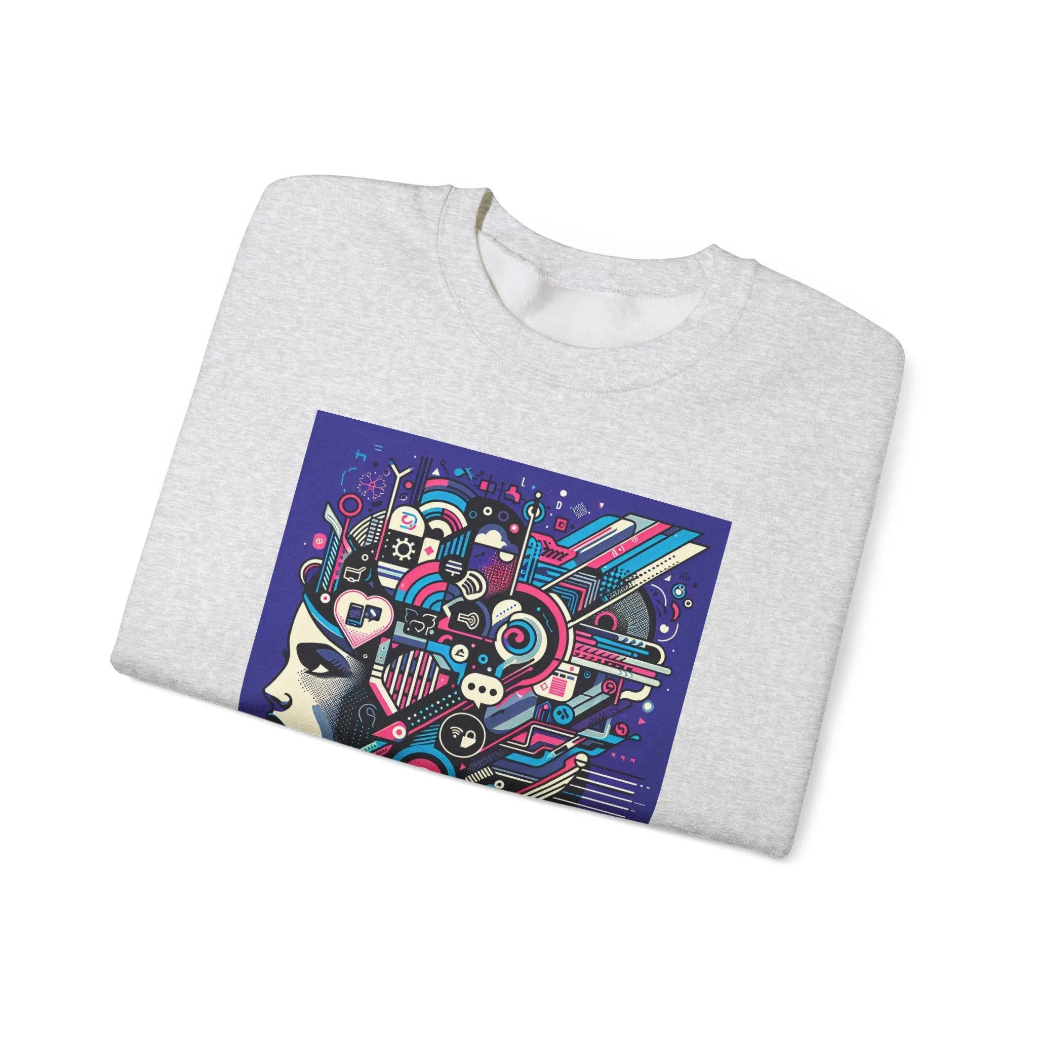 Futuristic Mind Unisex Crewneck Sweatshirt - Bold Graphic Design for Tech Enthusiasts