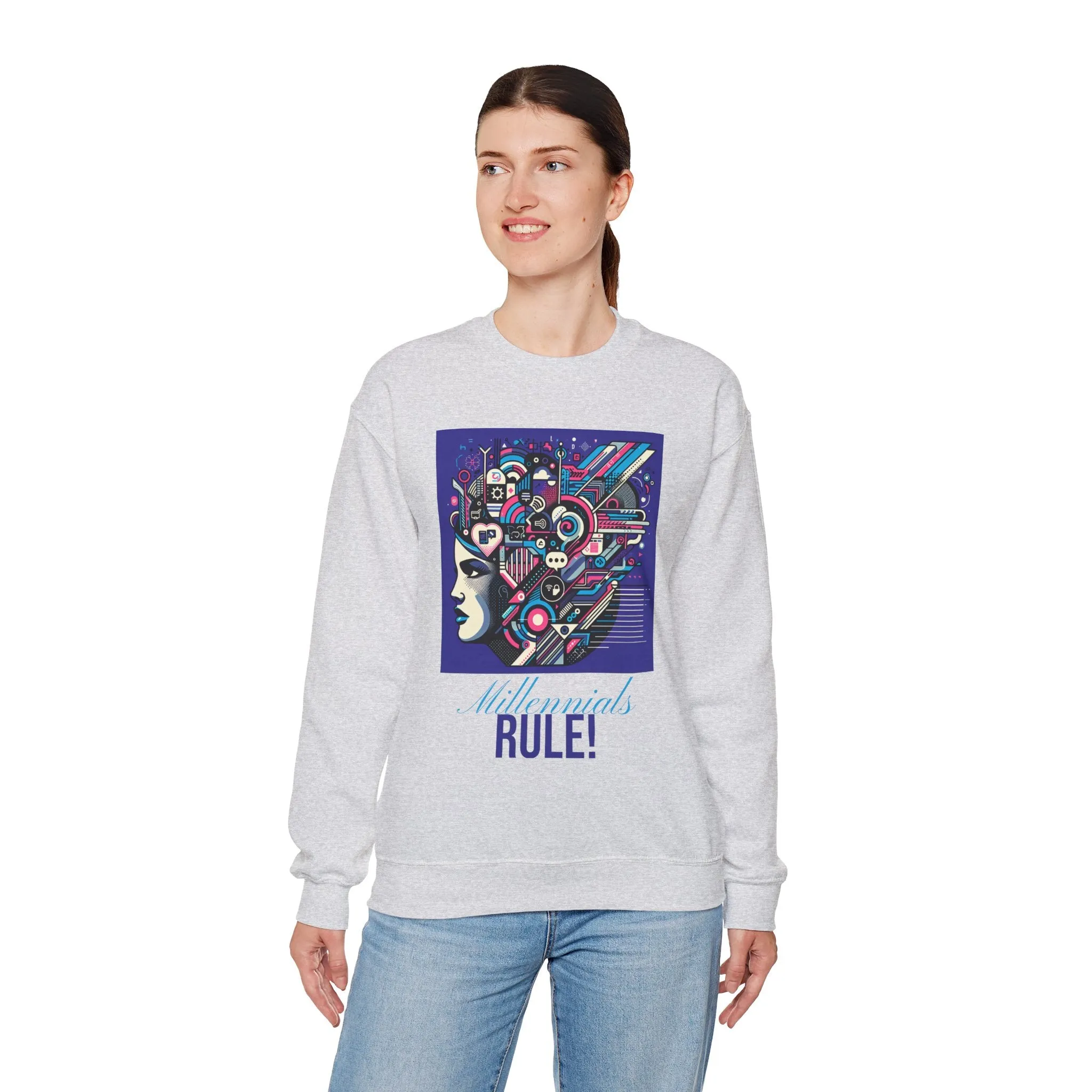 Futuristic Mind Unisex Crewneck Sweatshirt - Bold Graphic Design for Tech Enthusiasts