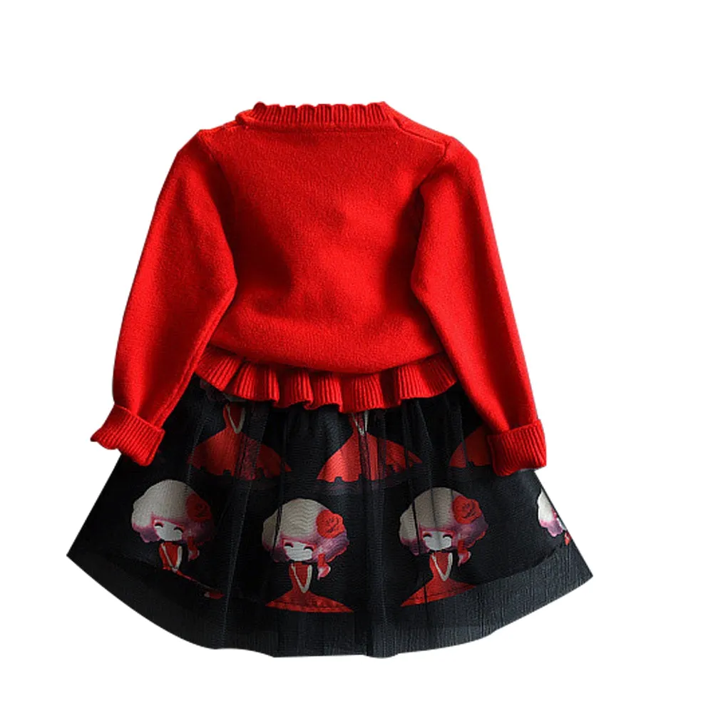 Girl Knitted Splice Long Sleeved Dress