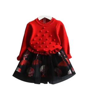 Girl Knitted Splice Long Sleeved Dress