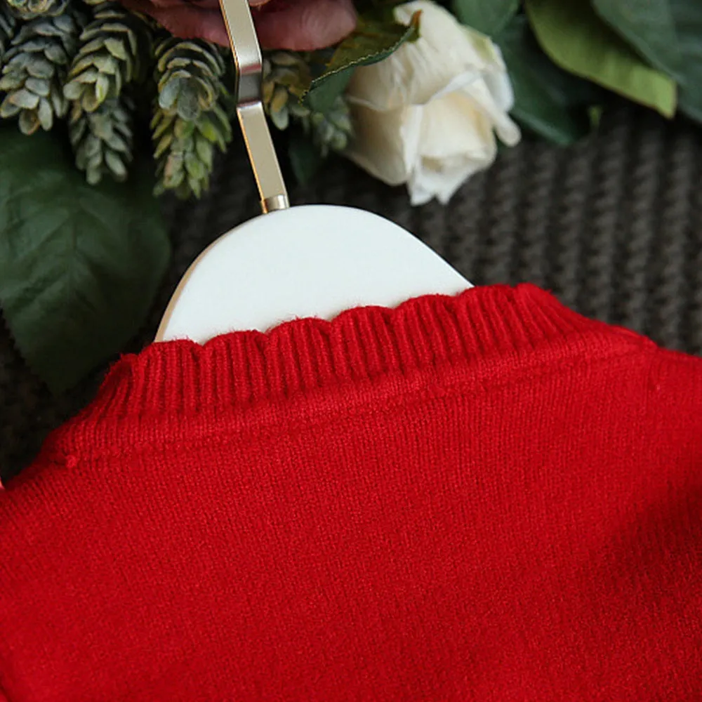Girl Knitted Splice Long Sleeved Dress