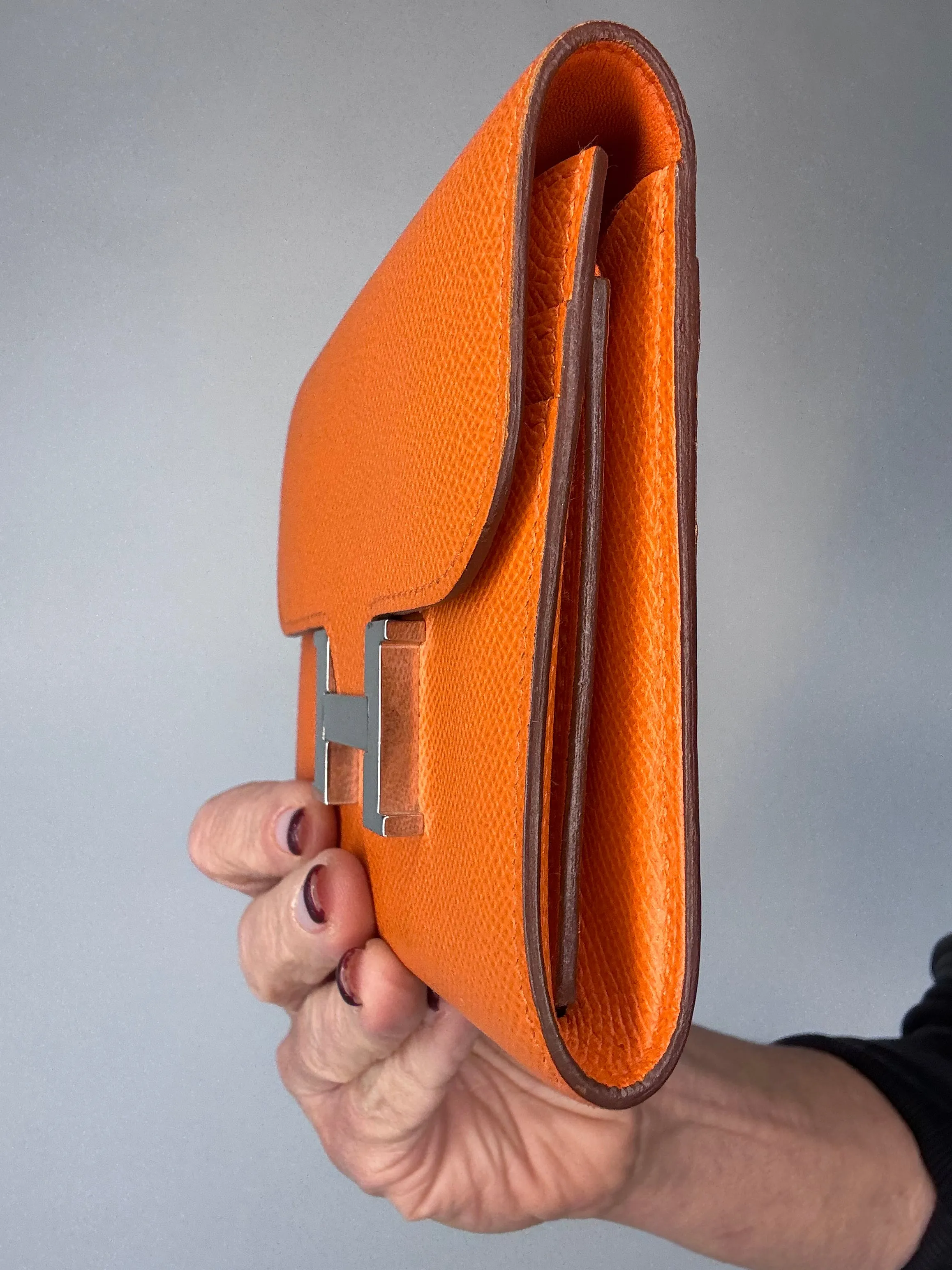 Hermes Constance Compact Wallet Orange Veau Epsom