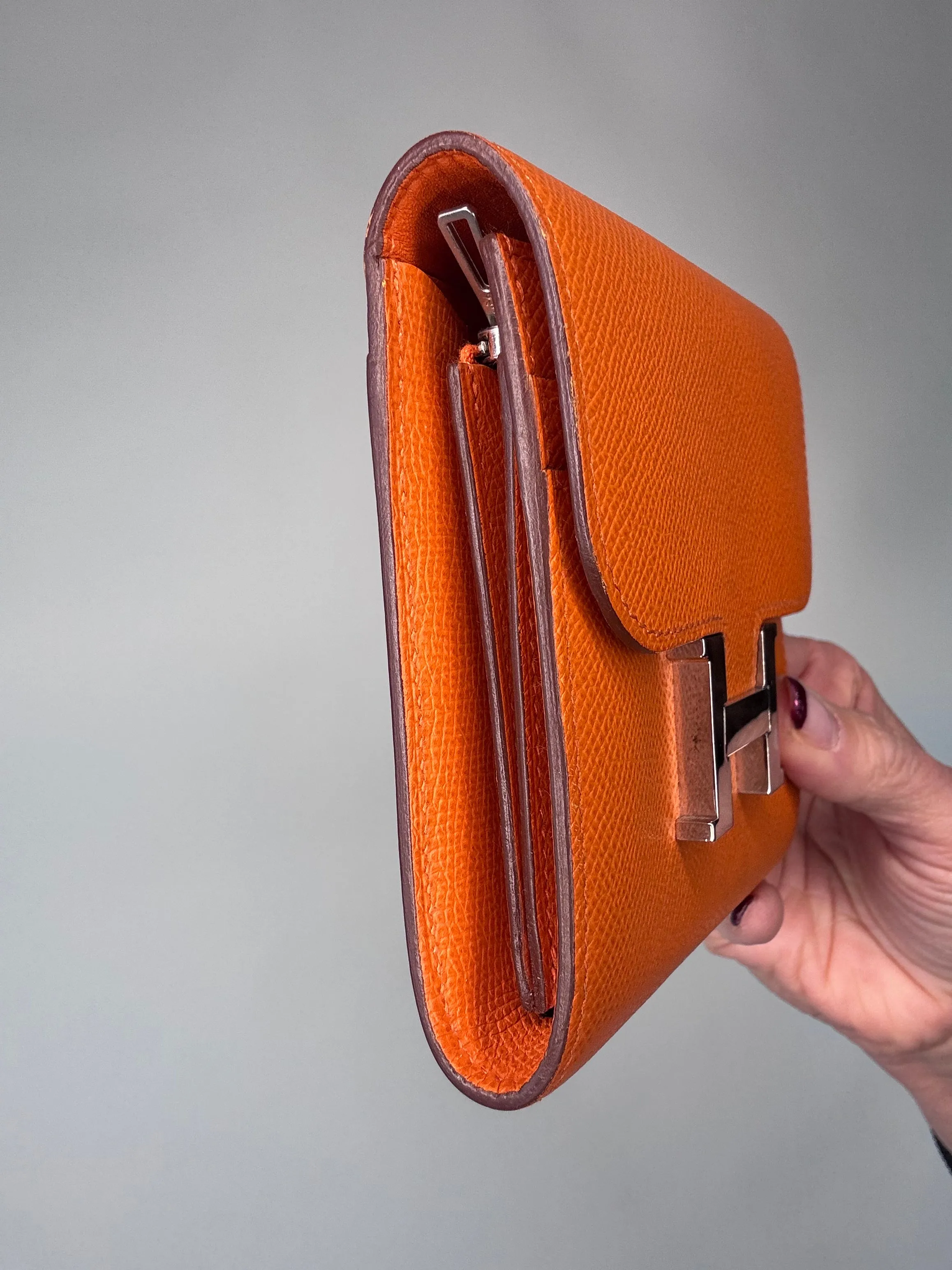 Hermes Constance Compact Wallet Orange Veau Epsom