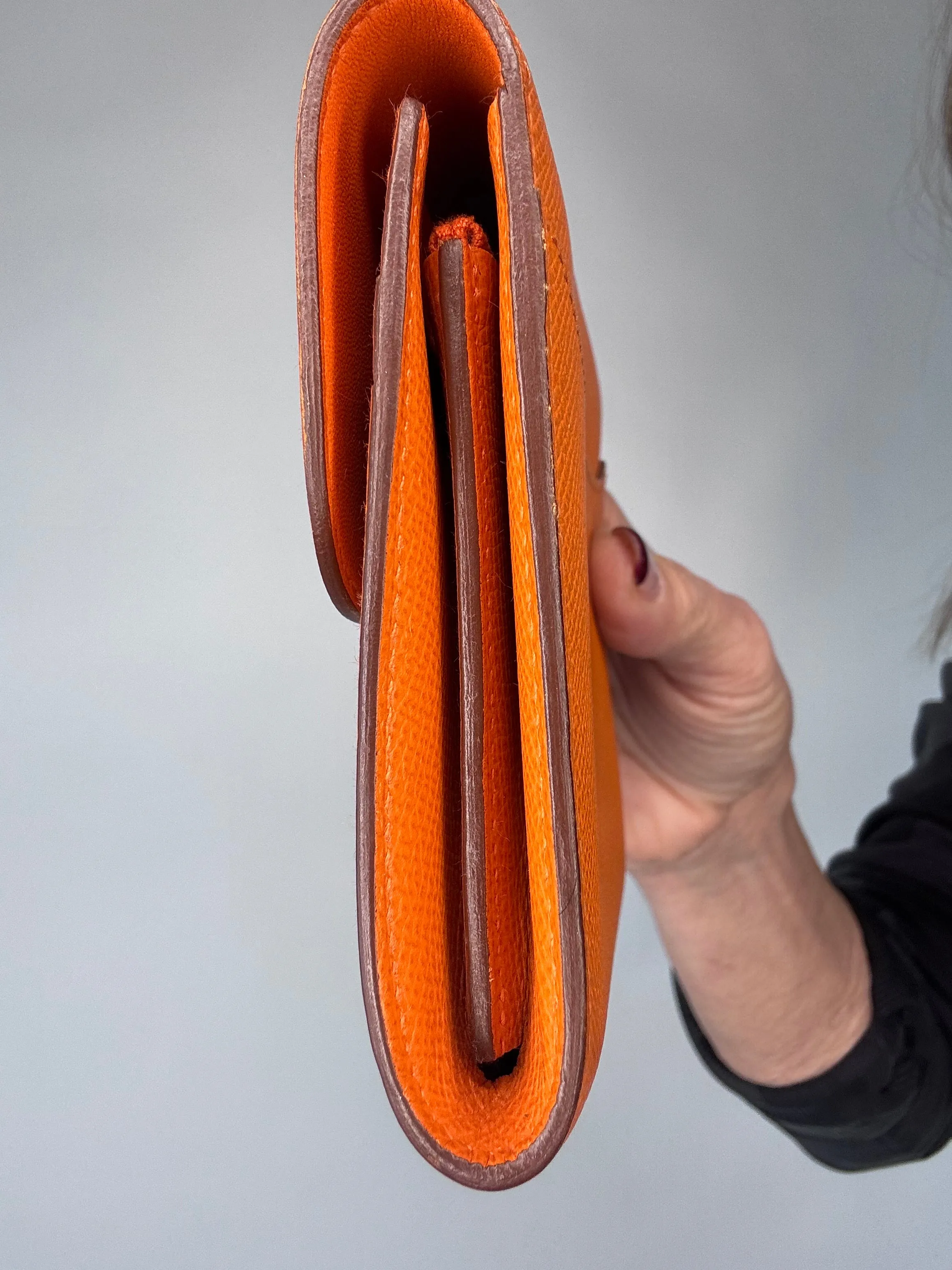Hermes Constance Compact Wallet Orange Veau Epsom