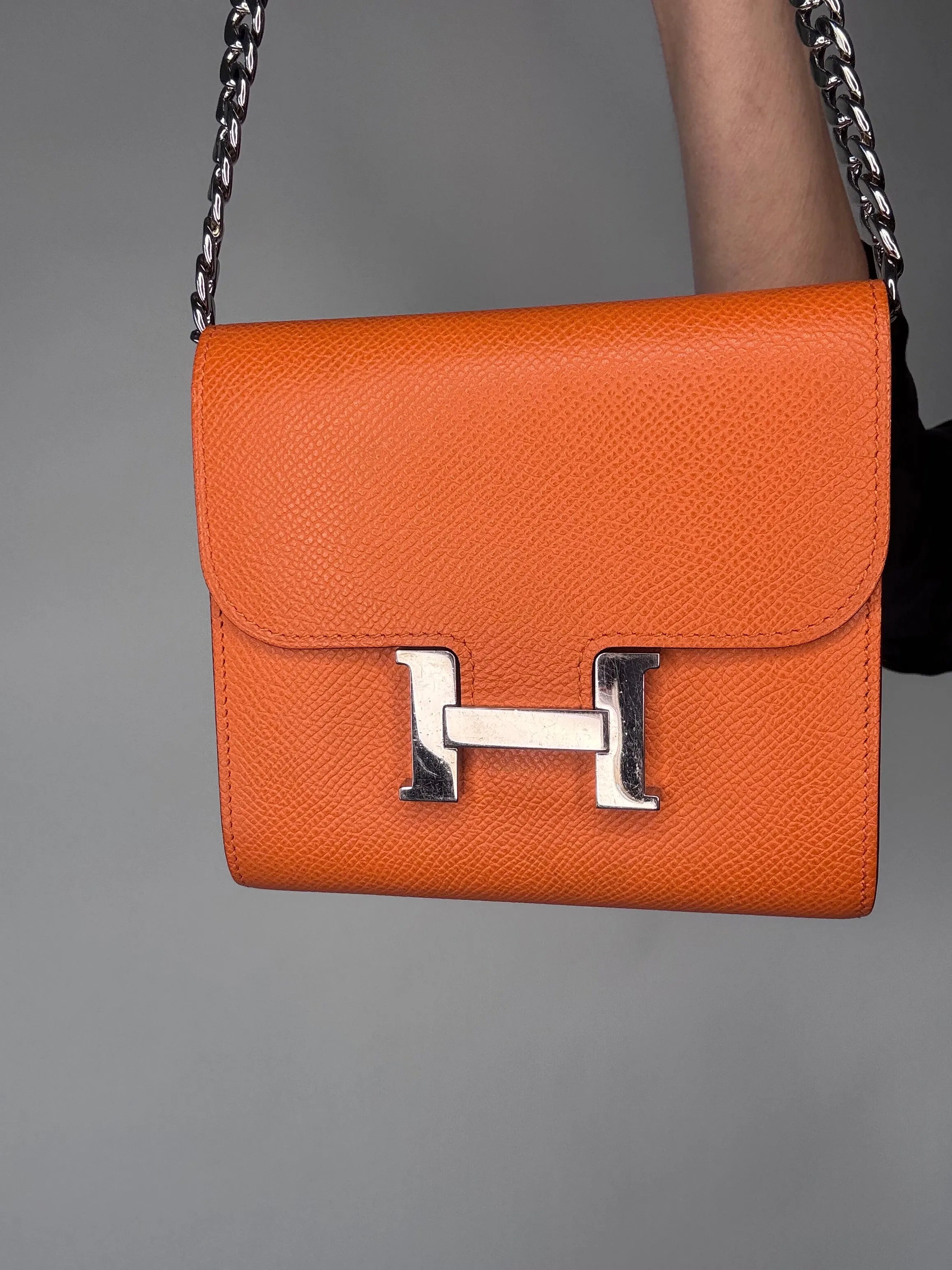 Hermes Constance Compact Wallet Orange Veau Epsom