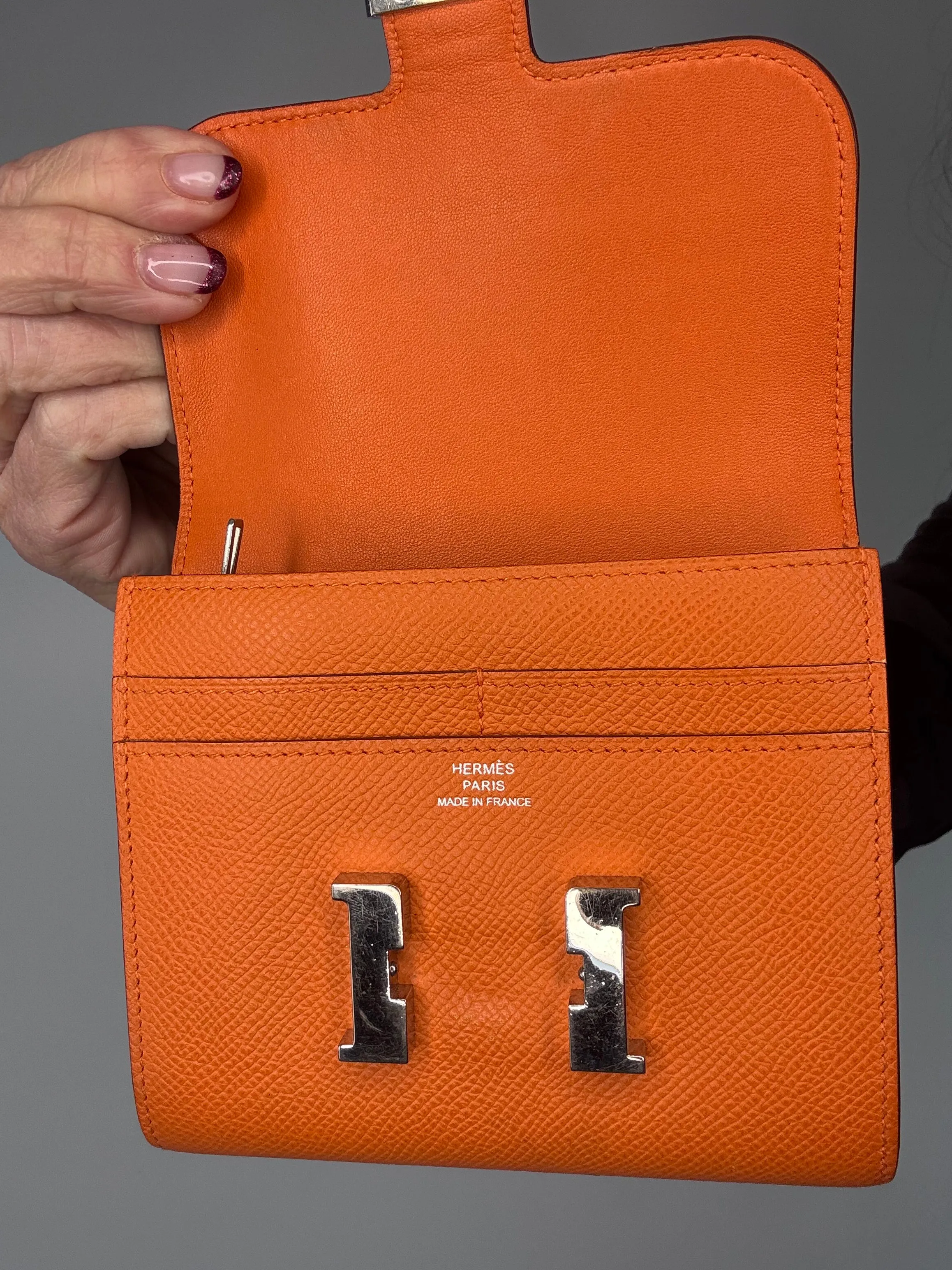 Hermes Constance Compact Wallet Orange Veau Epsom