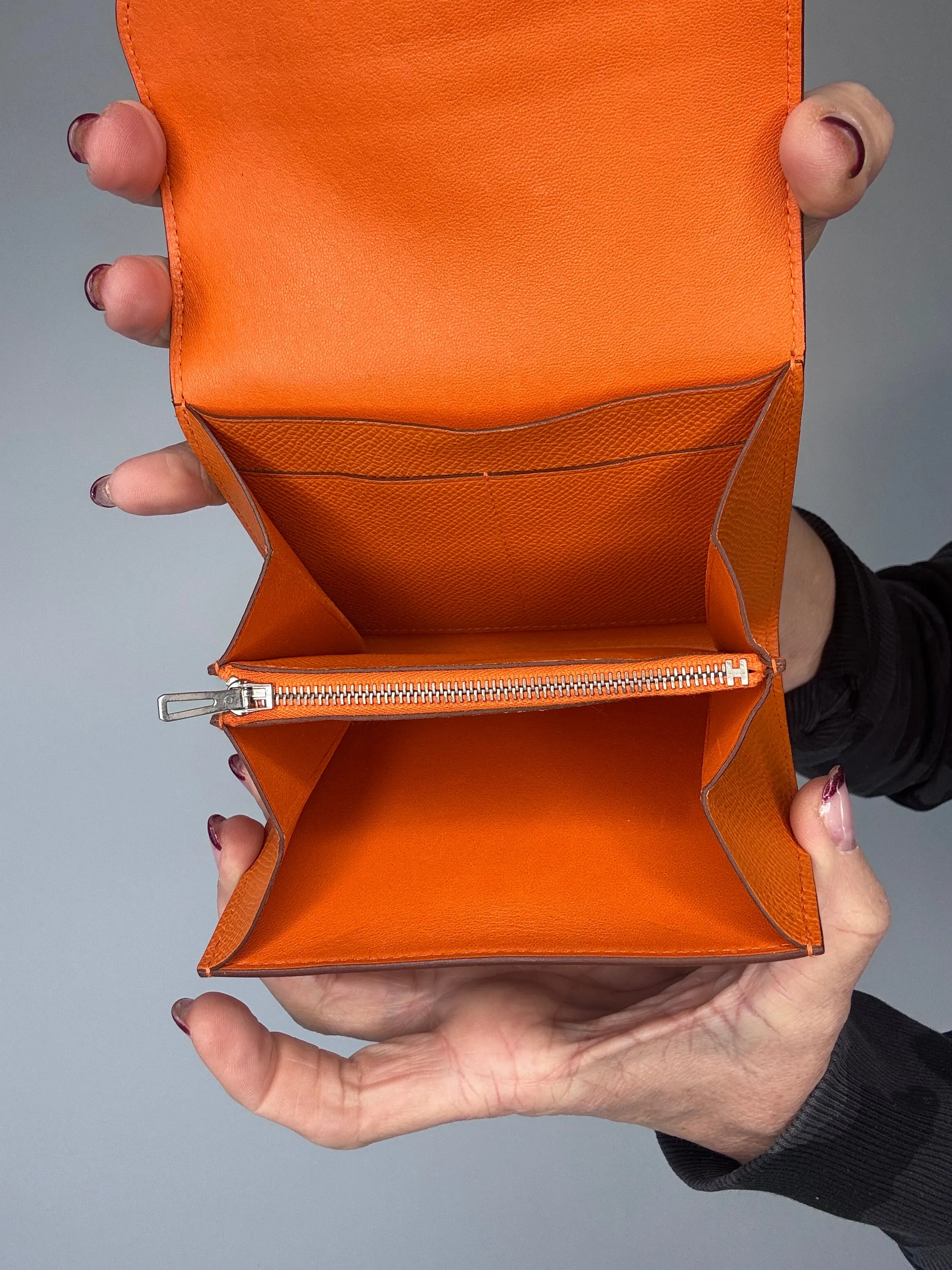 Hermes Constance Compact Wallet Orange Veau Epsom