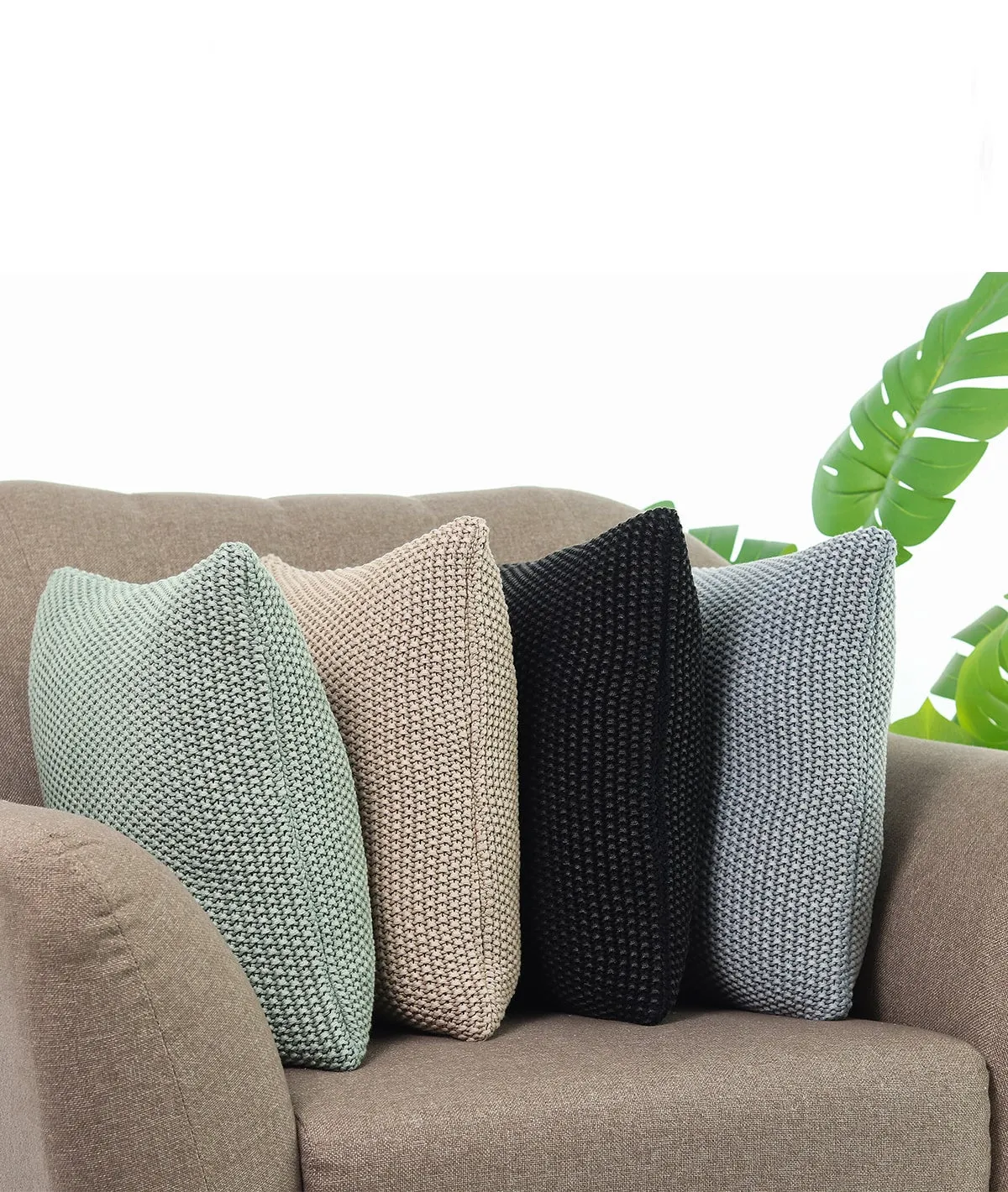 Knitted Purl Stone Cotton Knitted Decorative 16 X 16 Inches Cushion Cover