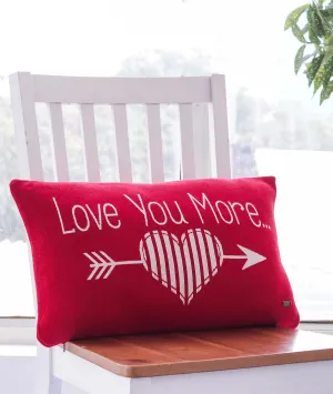 Love You More Cotton Knitted Decorative Red & Natural Color 12 x 20 Inches Pillow Covers