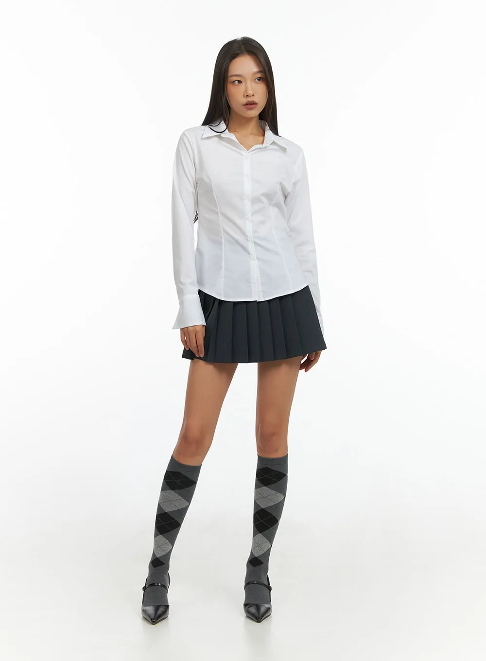 Pintuck Slim Fit Blouse IO409
