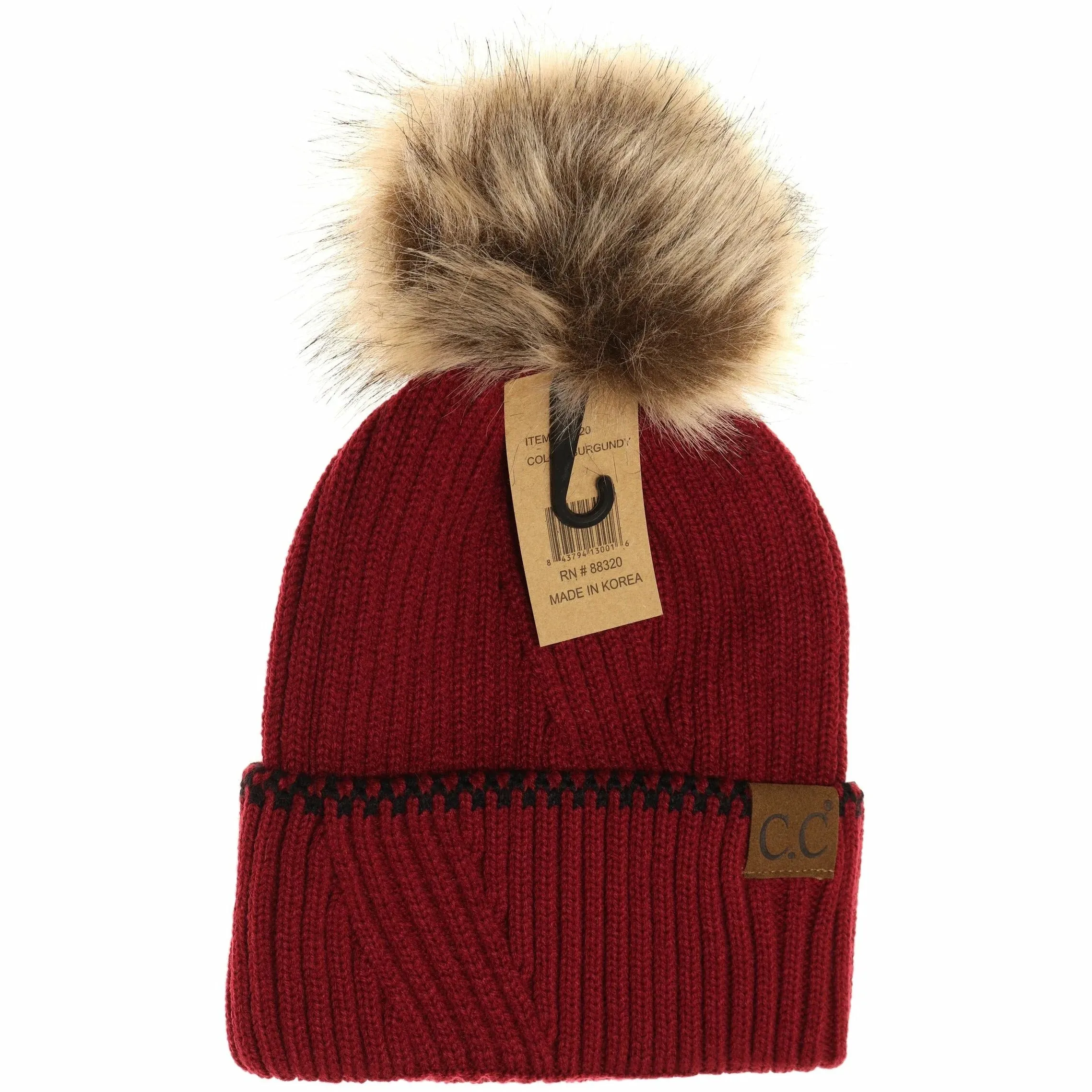 Ribbed Knit CC Beanie w/ Accented Cuff