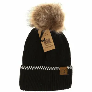 Ribbed Knit CC Beanie w/ Accented Cuff