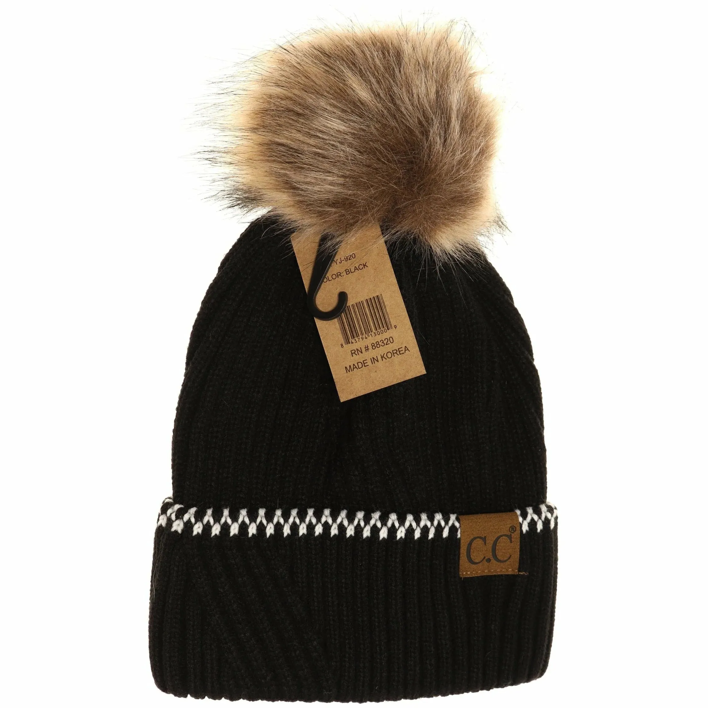 Ribbed Knit CC Beanie w/ Accented Cuff