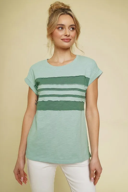 Rolled Sleeve Color Block Top