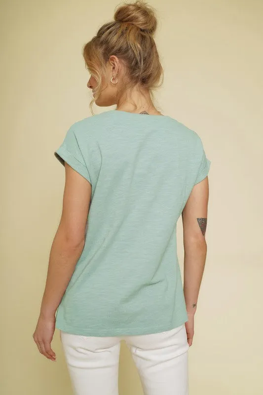 Rolled Sleeve Color Block Top