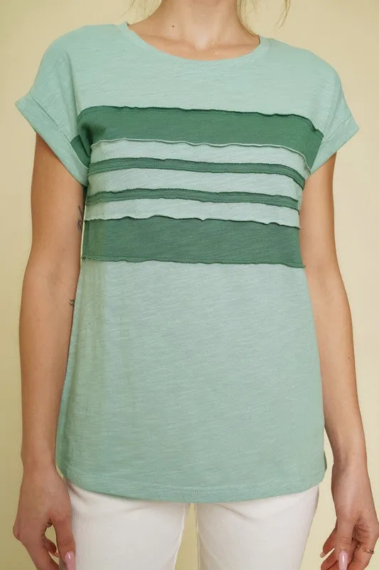 Rolled Sleeve Color Block Top