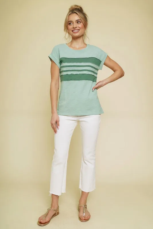 Rolled Sleeve Color Block Top