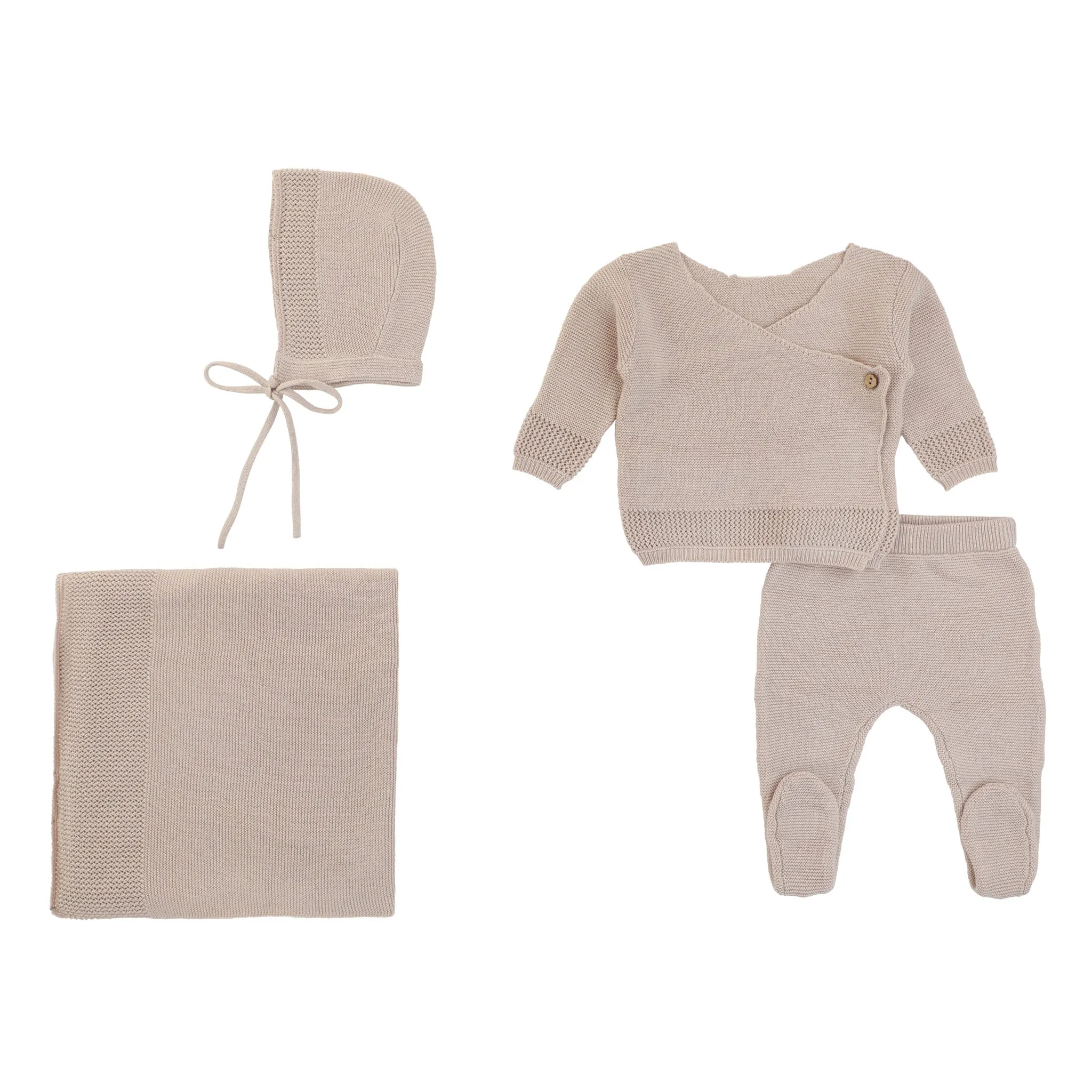 Rommp Eyelet Trim Beige Knit Onesie