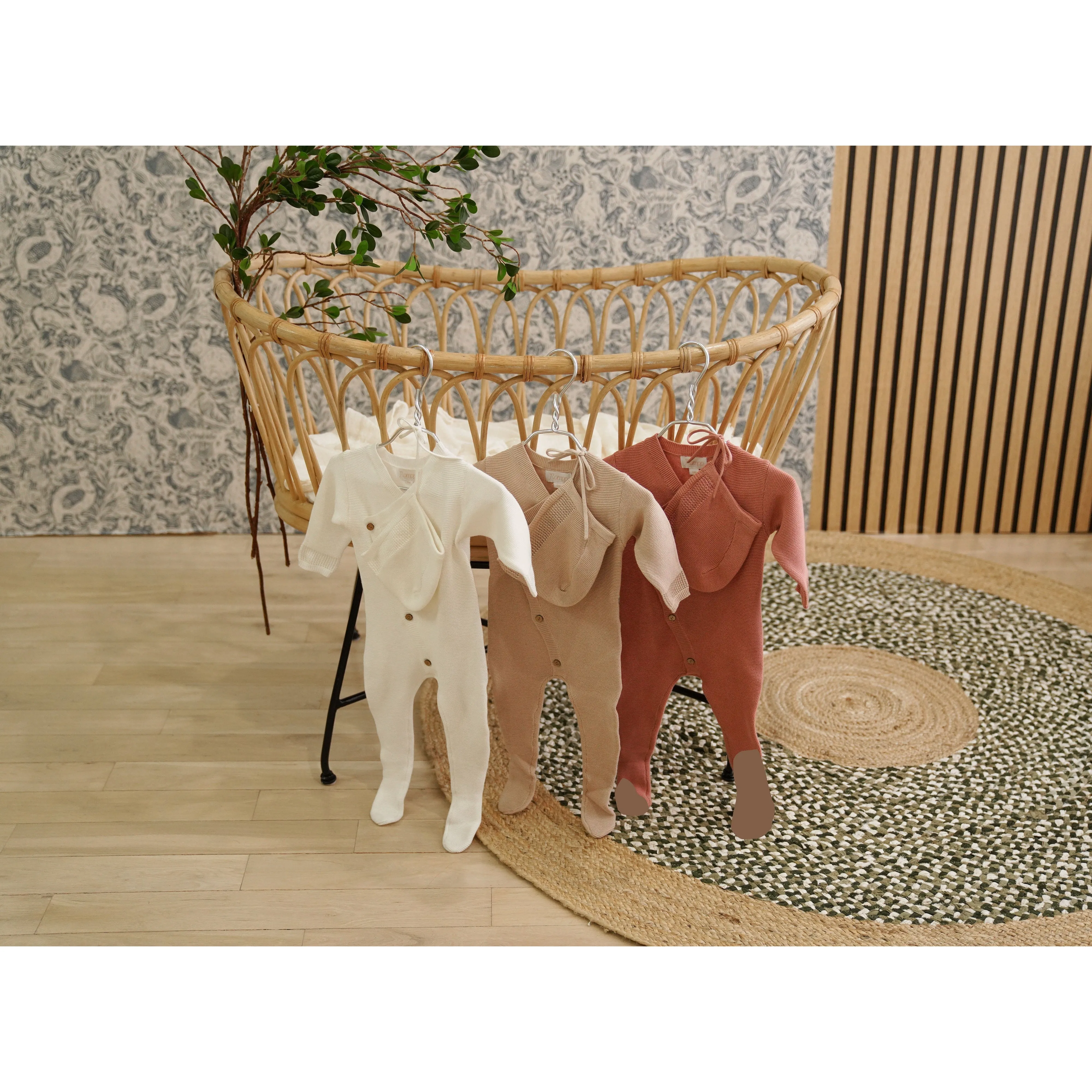 Rommp Eyelet Trim Beige Knit Onesie