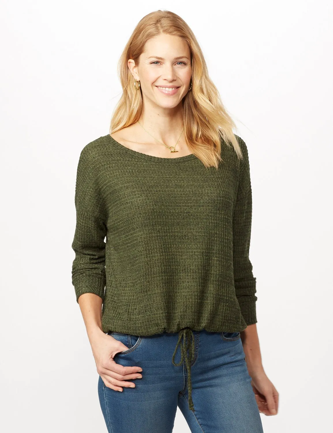 Scoop Neck Hacci Top with Tie Waist