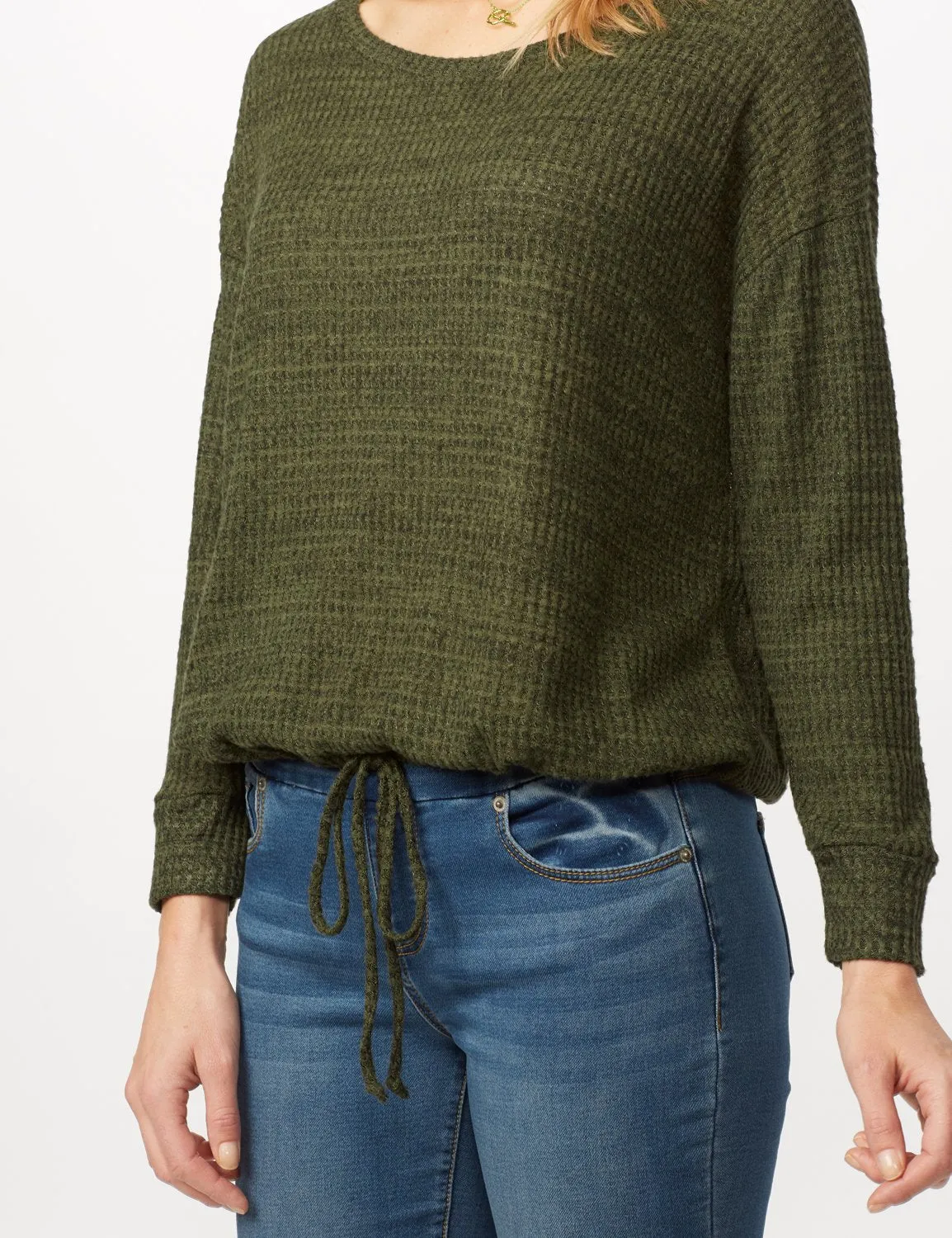 Scoop Neck Hacci Top with Tie Waist